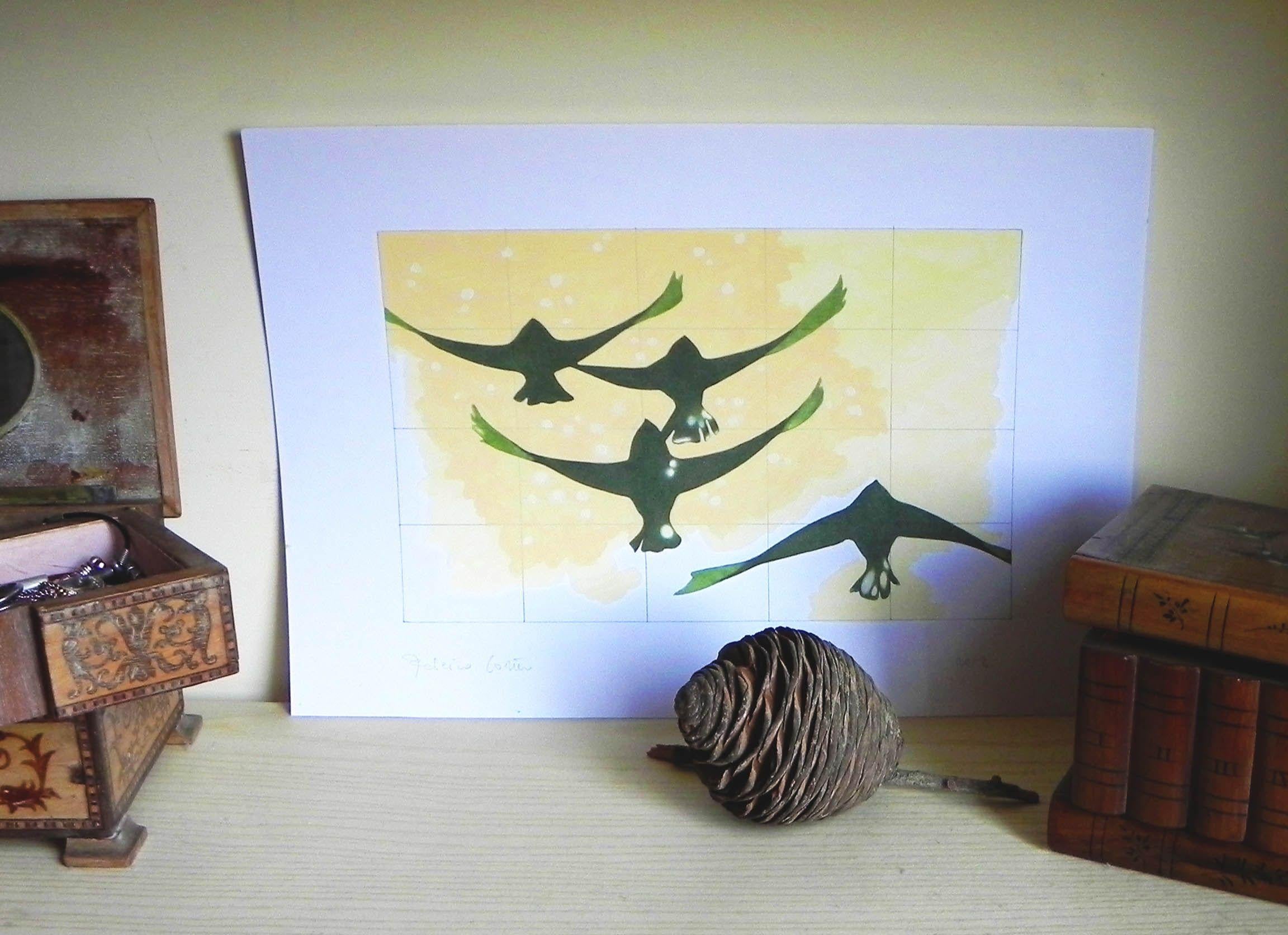 Swallows, Painting, Oil on Paper For Sale 3