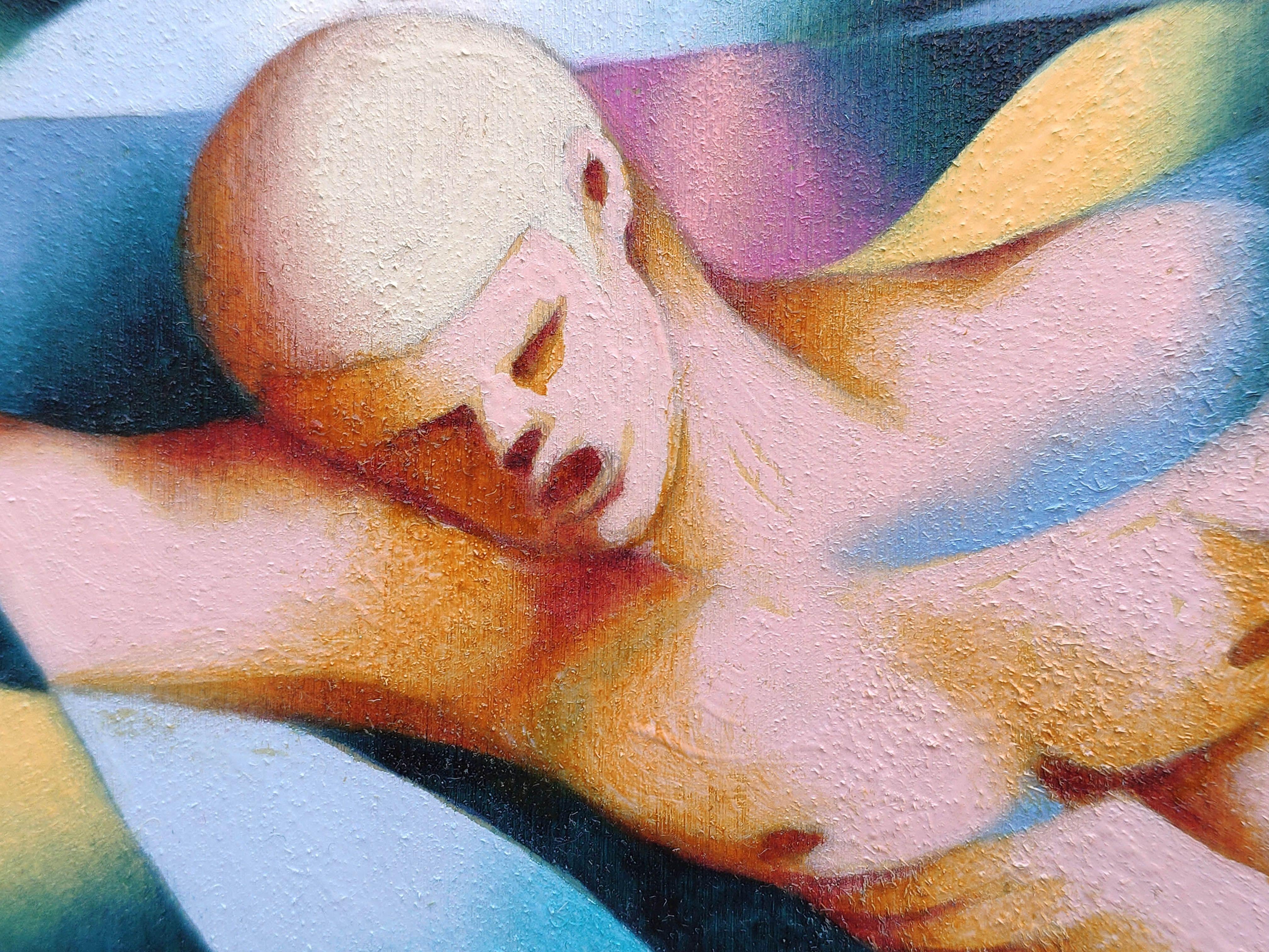Nuotatori, Pittura, Olio su pannello di Wood - Painting Contemporaneo di Federico Cortese