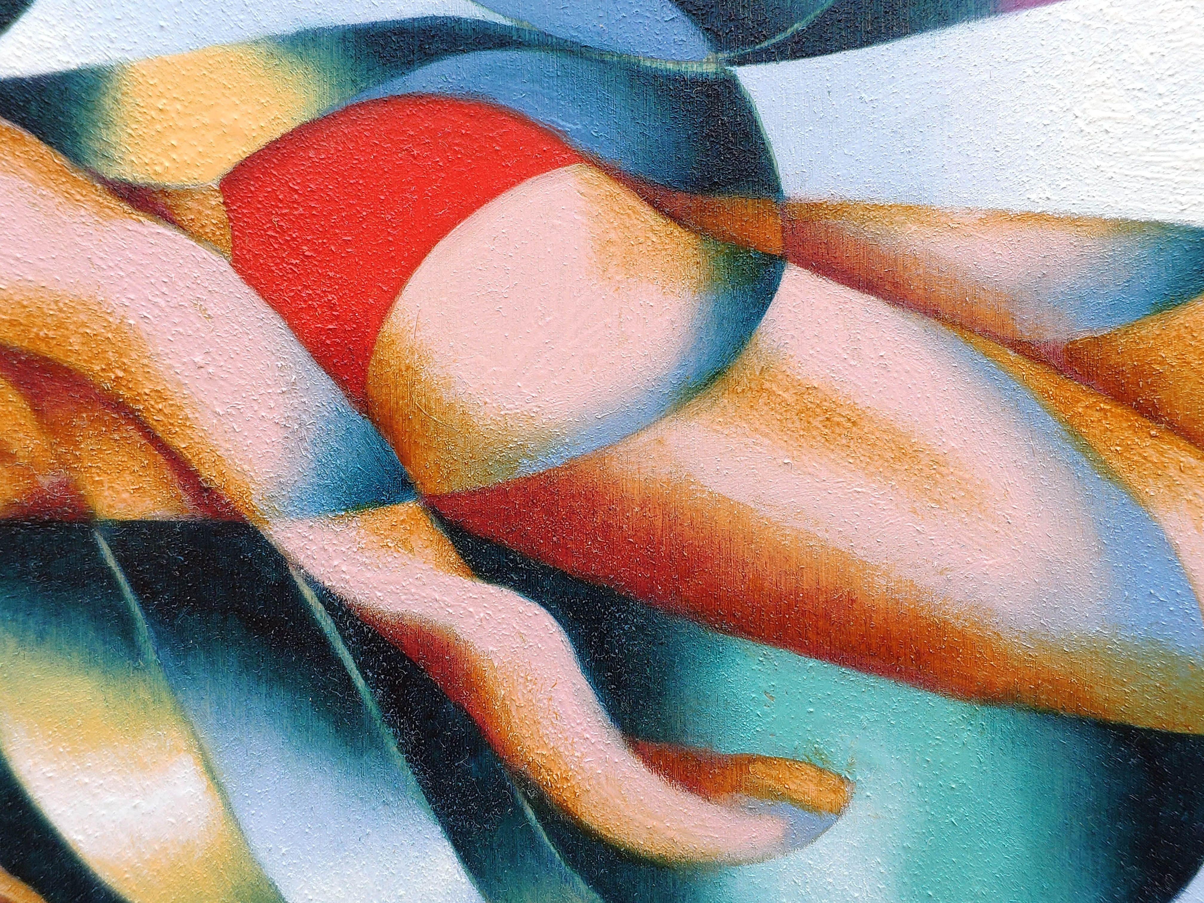 Nuotatori, Pittura, Olio su pannello di Wood in vendita 1