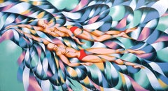 Swimmers, Painting, Oil on Wood Panel