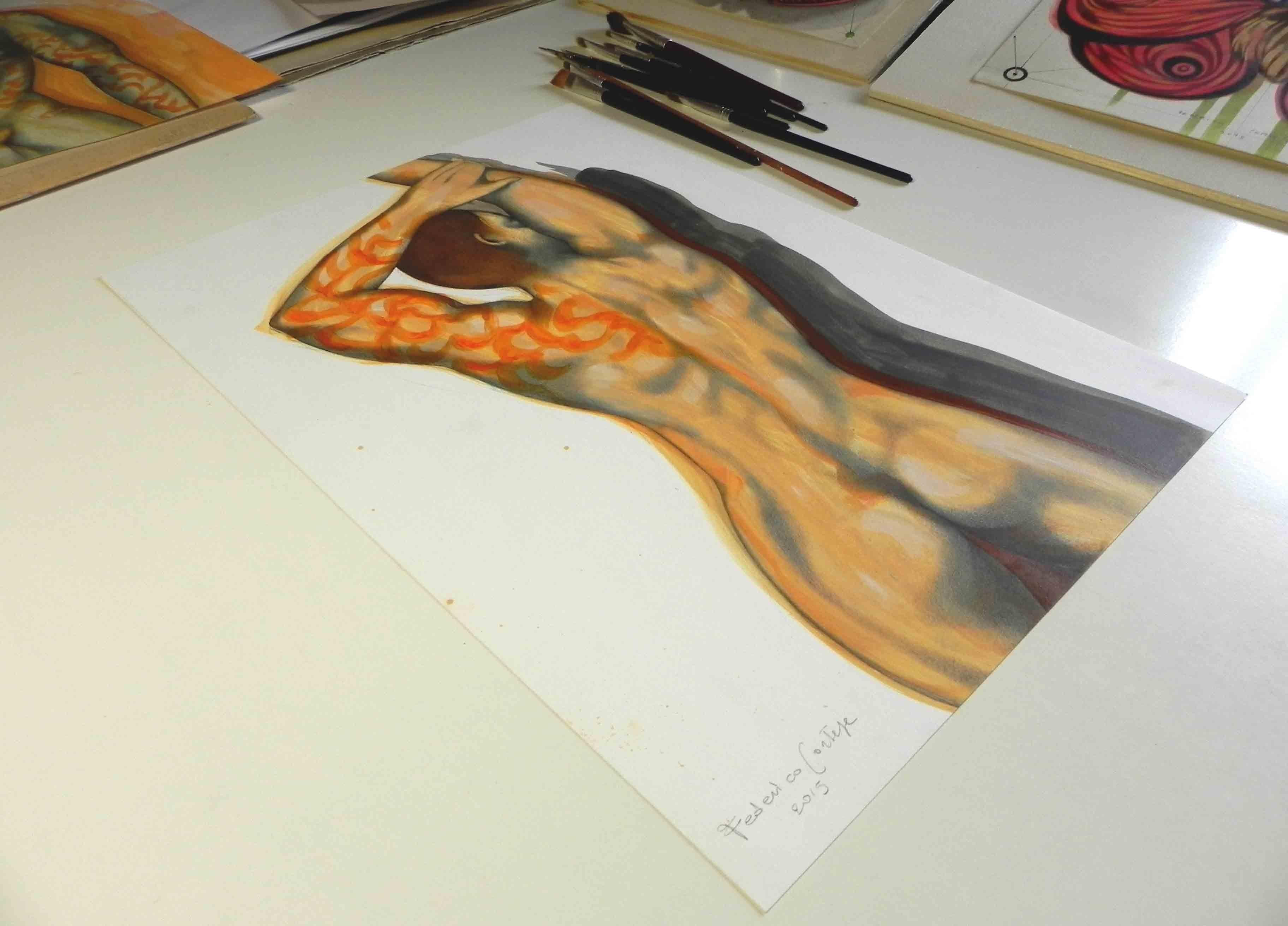 Tattoo, Gemälde, Öl auf Papier (Zeitgenössisch), Painting, von Federico Cortese