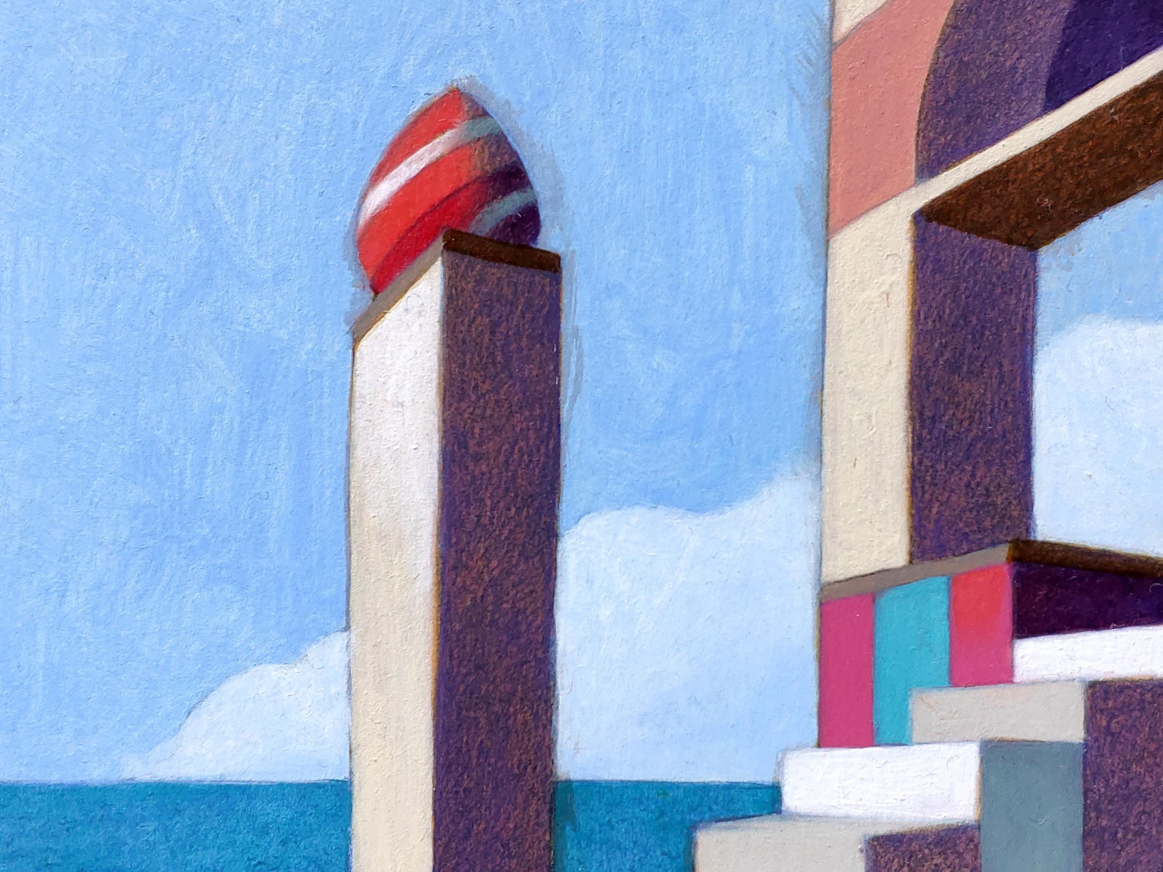 Das Schloss, Gemälde, Öl auf Papier (Surrealismus), Painting, von Federico Cortese