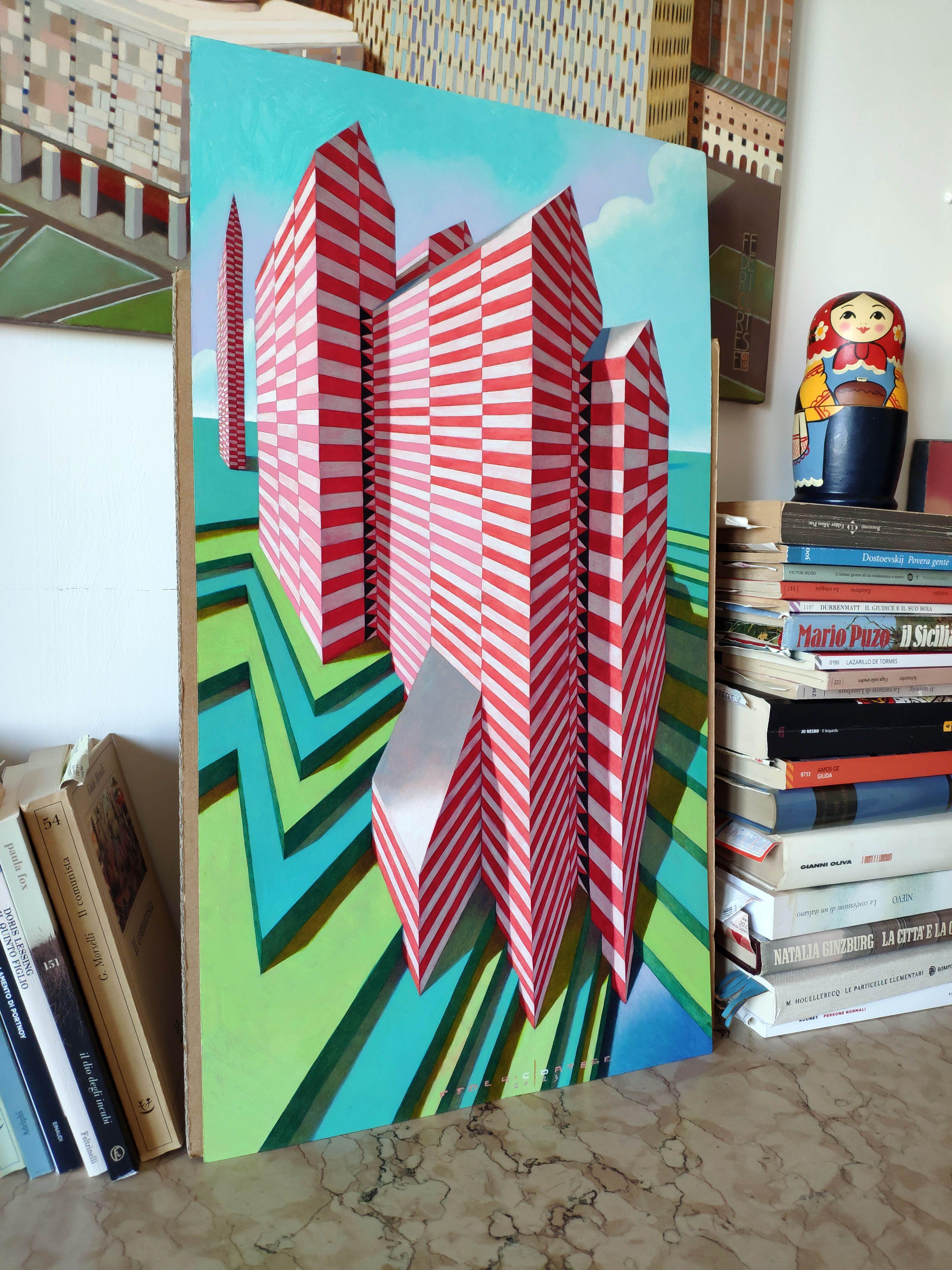 Il castello, Pittura, Olio su carta in vendita 2