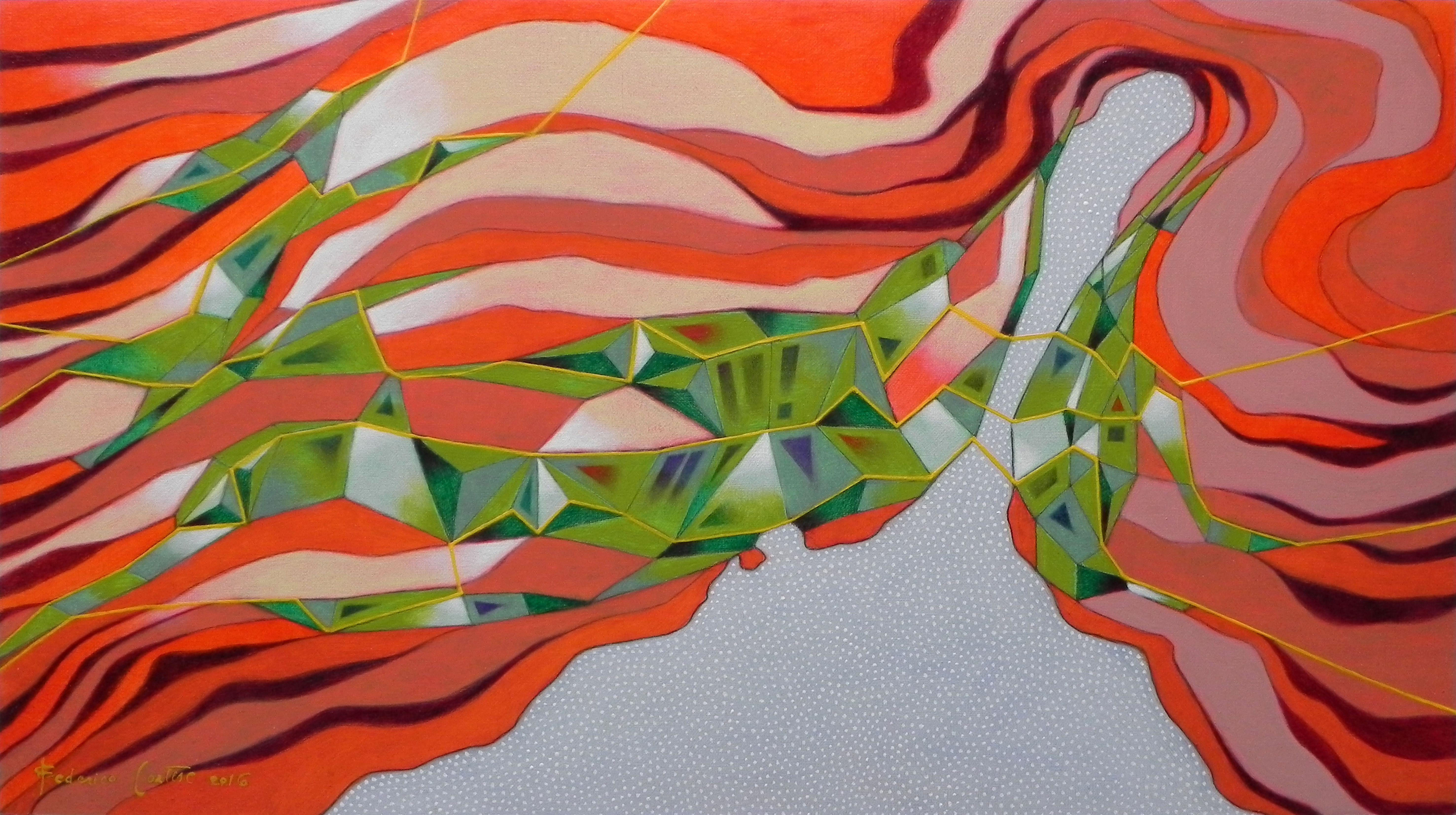 Federico Cortese Abstract Painting – Die Städte des Mars, Gemälde, Öl auf Papier