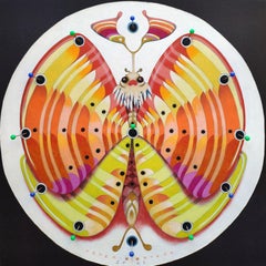 Le papillon de l'horloge, peinture à l'huile sur papier