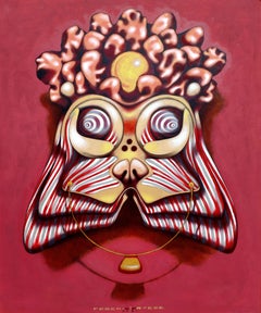 The coral cat mask, Painting, Oil on Paper