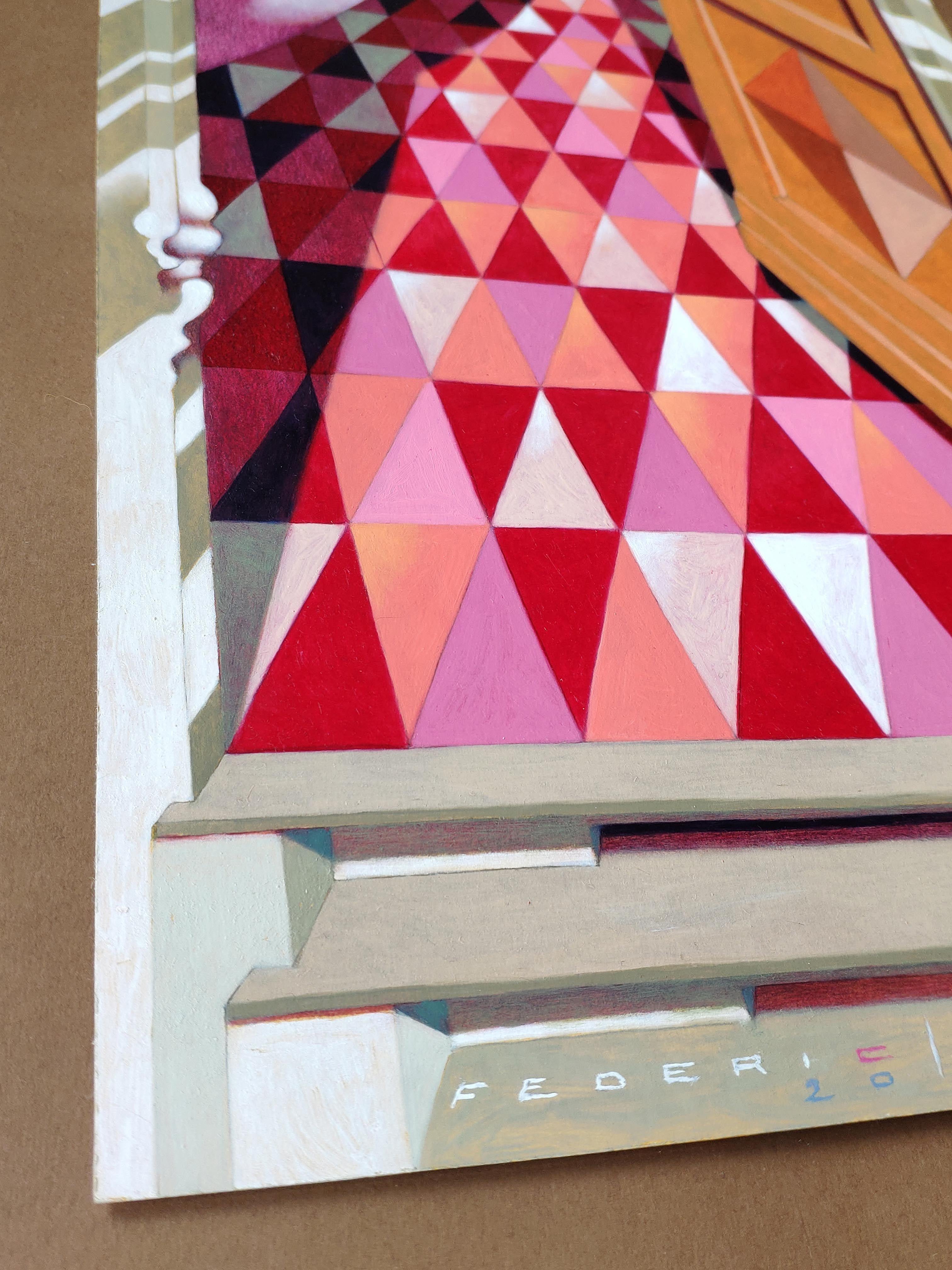 Der Eingang der Kirche, Gemälde, Öl auf Papier im Angebot 2