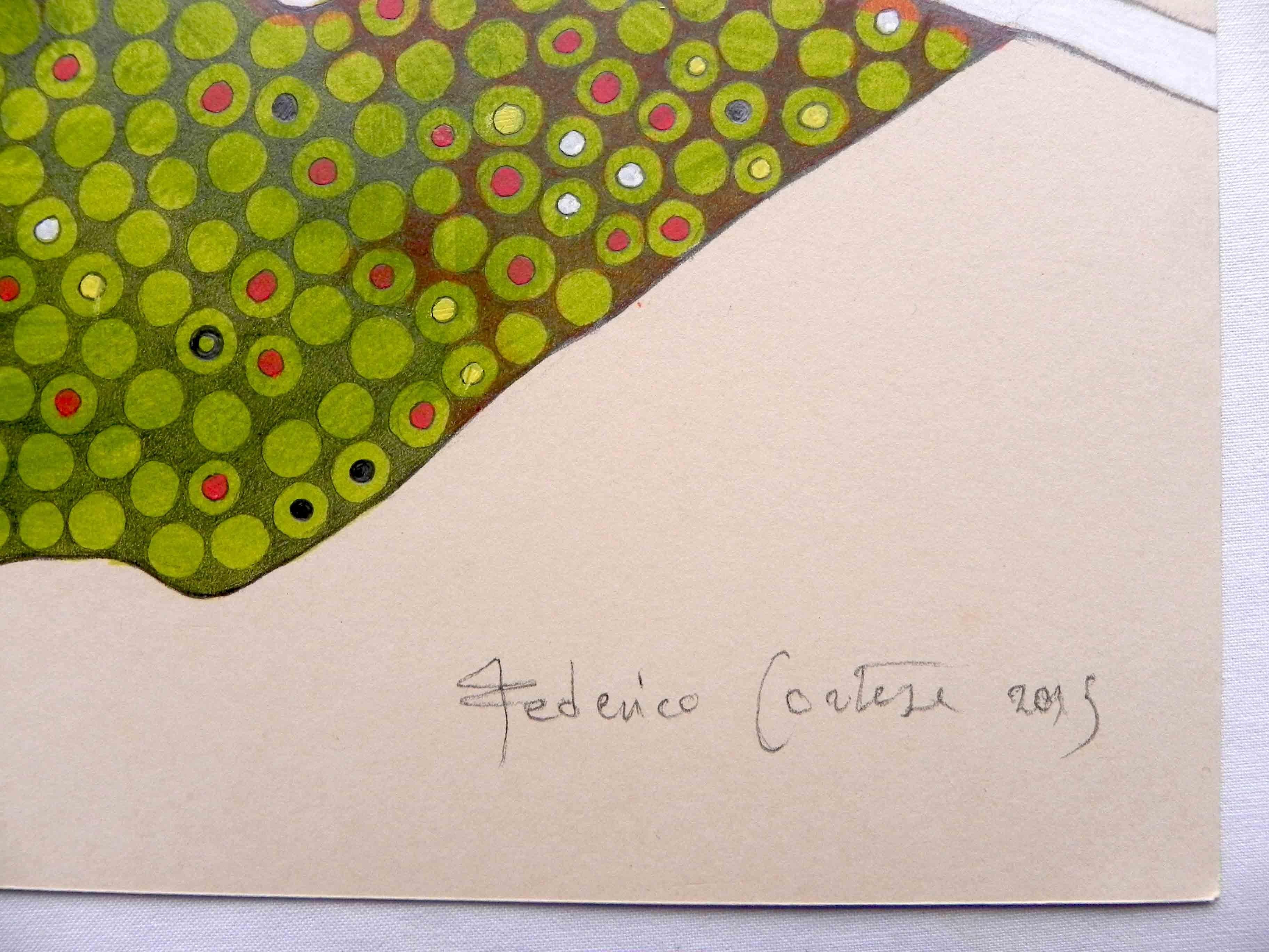 Die grüne Nation, Gemälde, Öl auf Papier (Abstrakt), Painting, von Federico Cortese