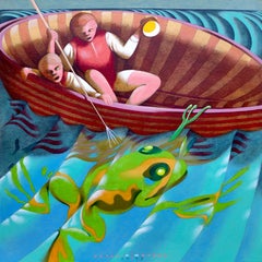 The hunt for the giant frog, Painting, Oil on Paper