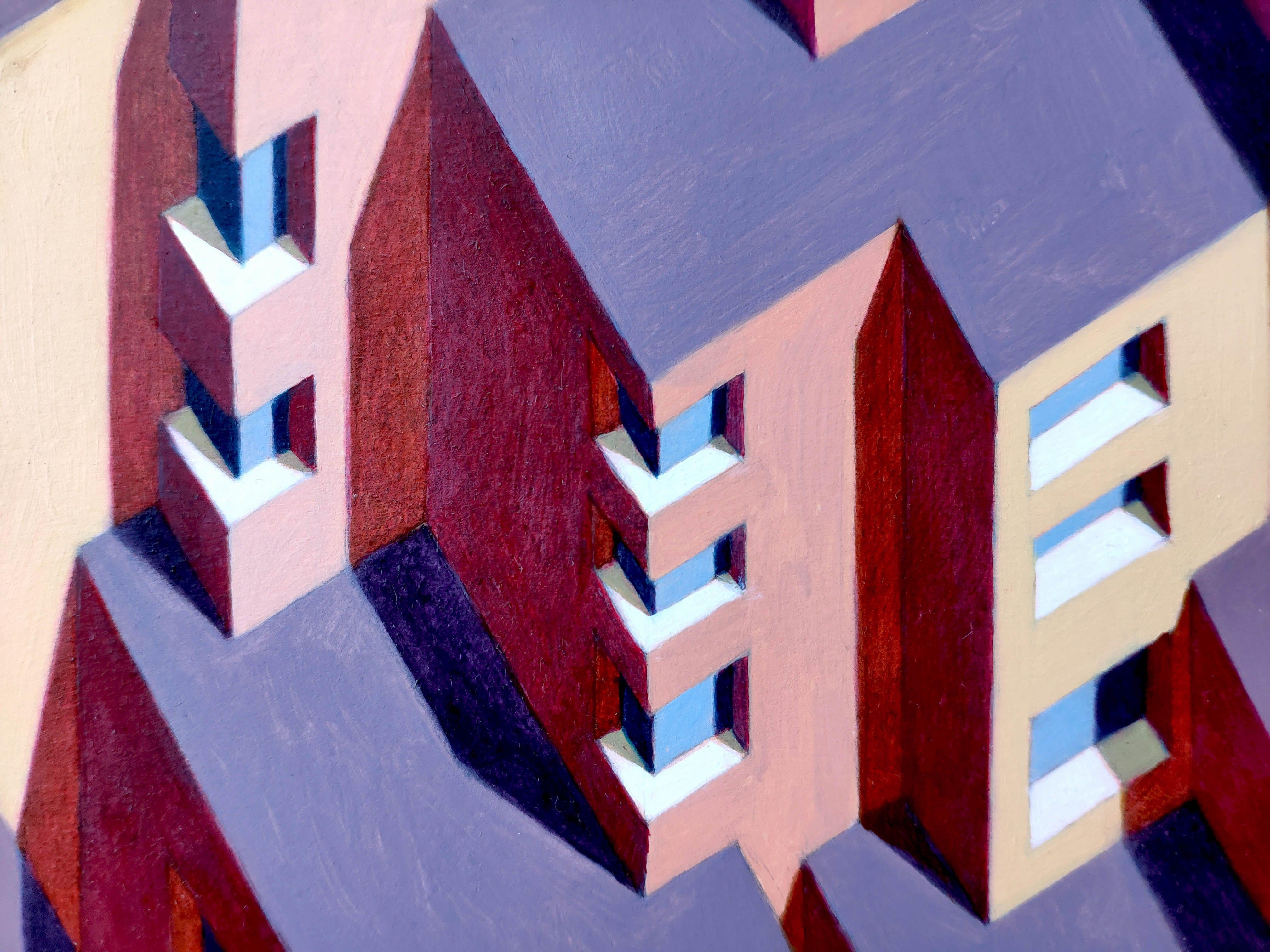 Die unendliche Stadt, Gemälde, Öl auf Papier (Zeitgenössisch), Painting, von Federico Cortese