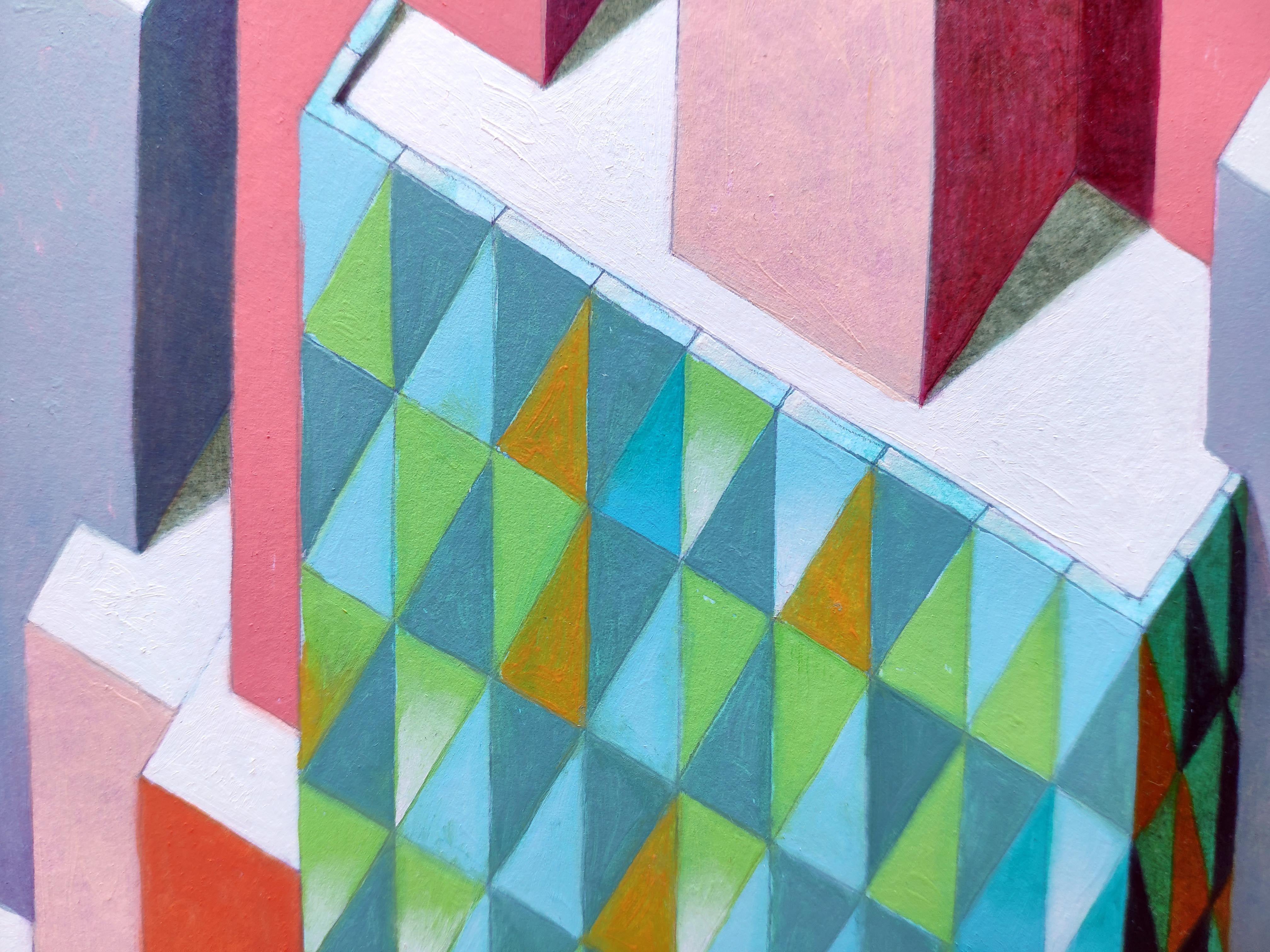 Die unendliche Stadt, Gemälde, Öl auf Papier (Surrealismus), Painting, von Federico Cortese