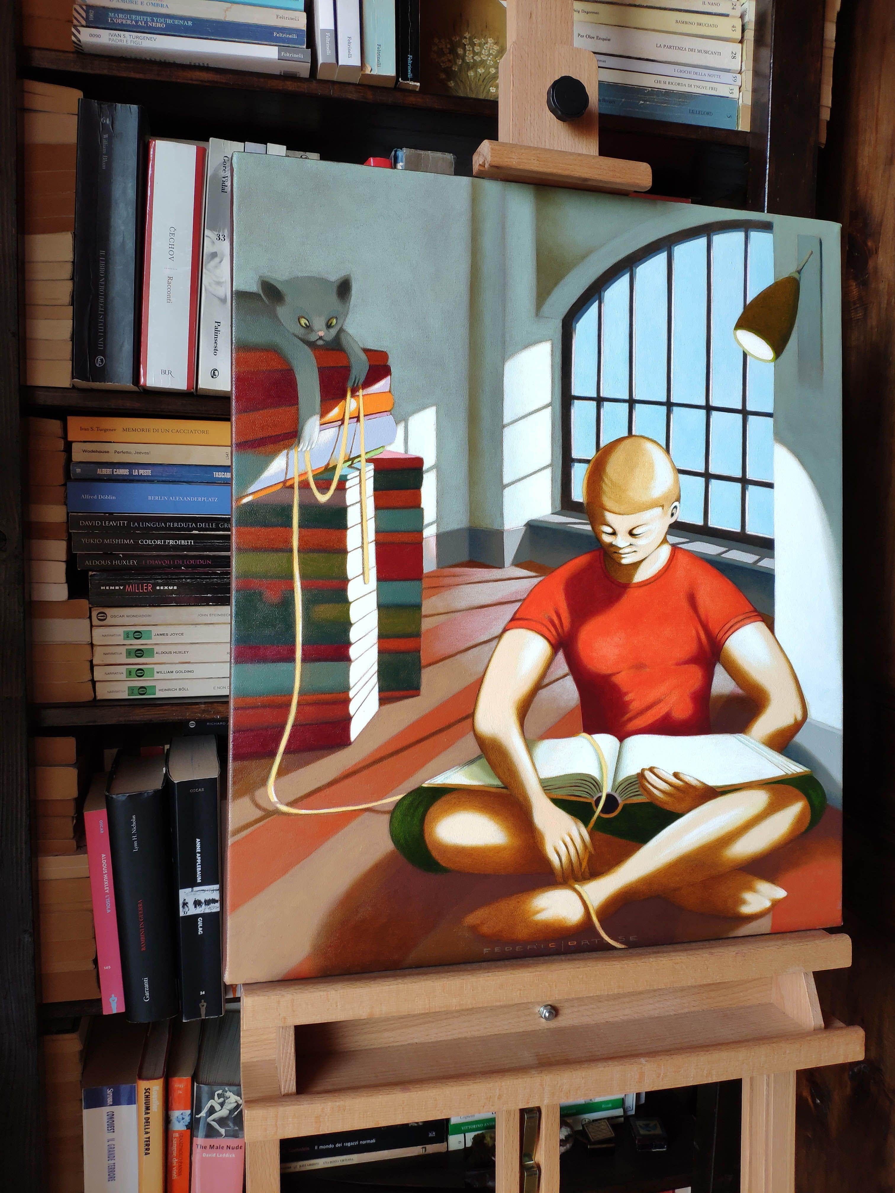 The reading room, Painting, Oil on Canvas For Sale 3