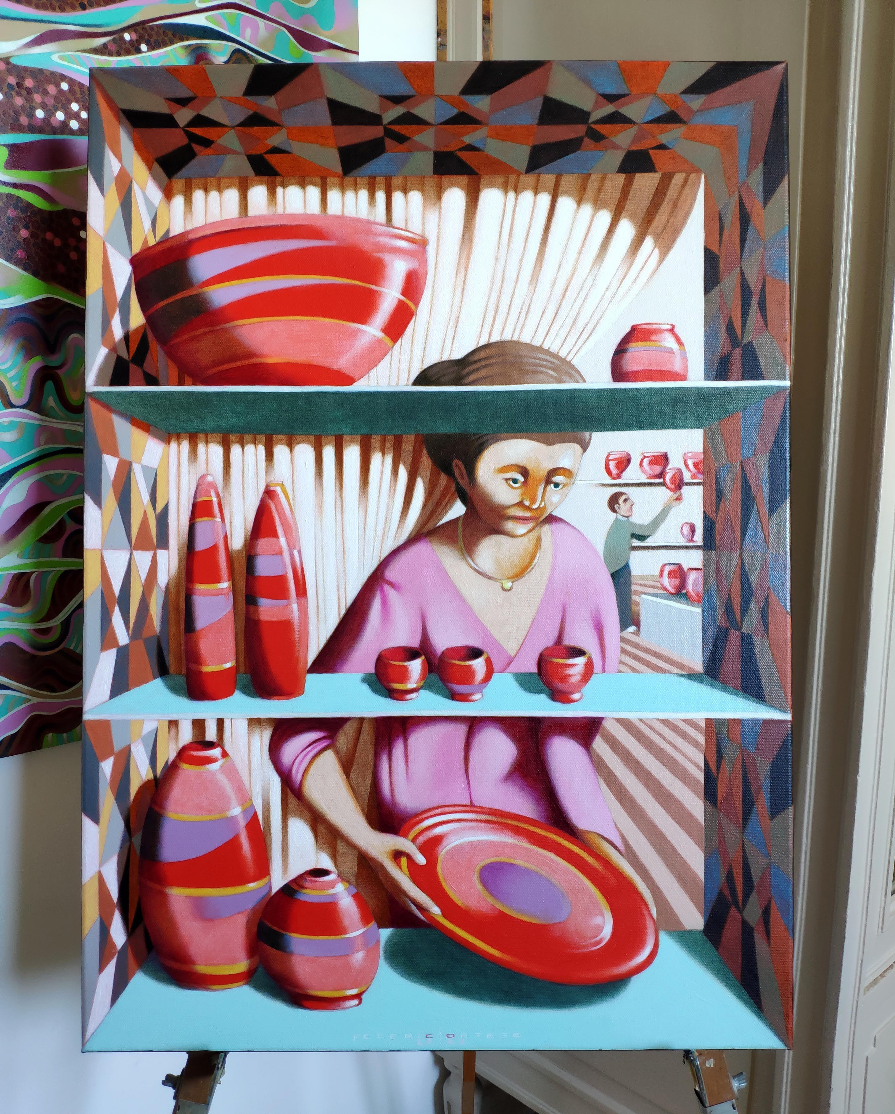 Das Schaufenster im Laden, Gemälde, Öl auf Leinwand im Angebot 2