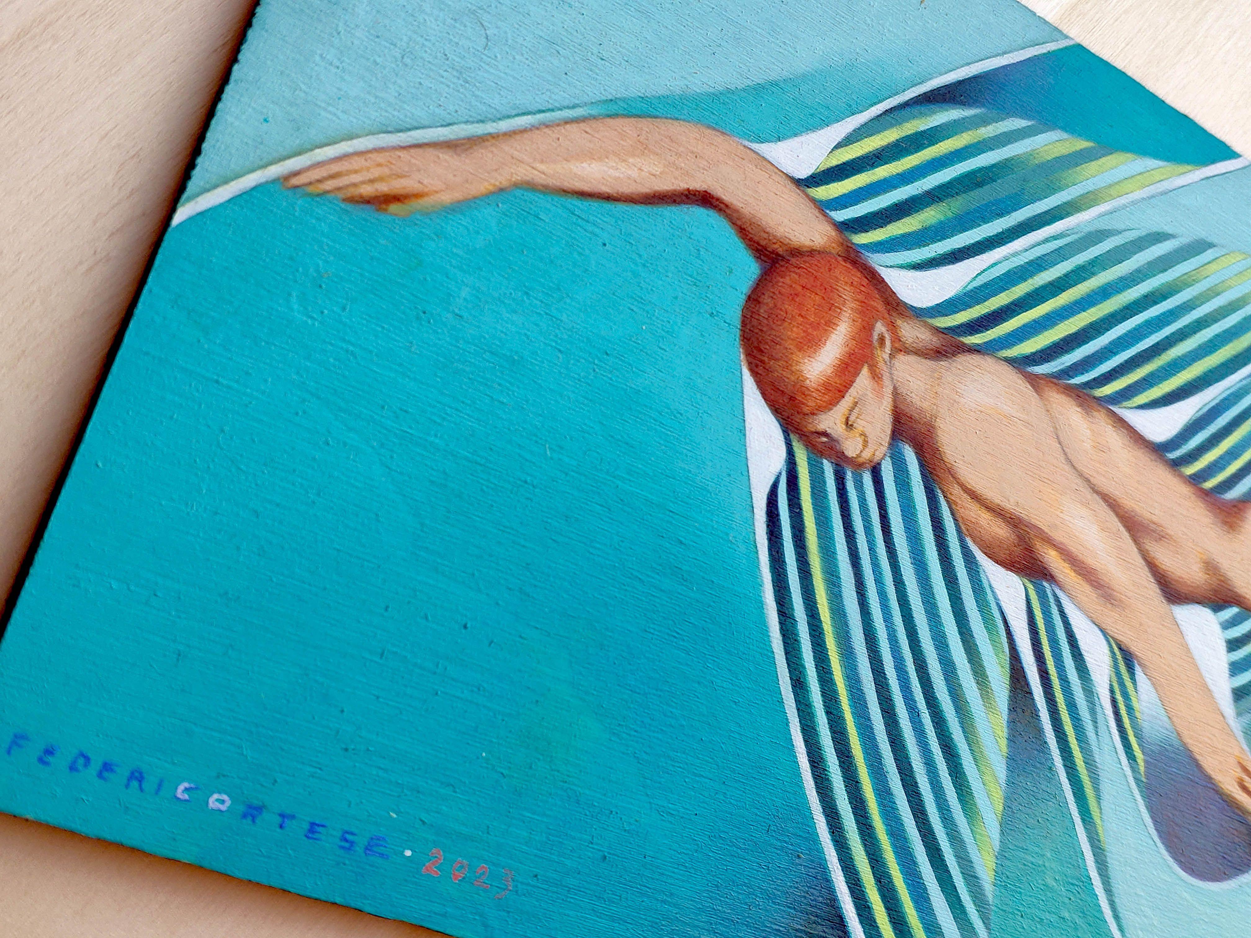 El nadador, Pintura, Óleo sobre panel de madera en venta 1
