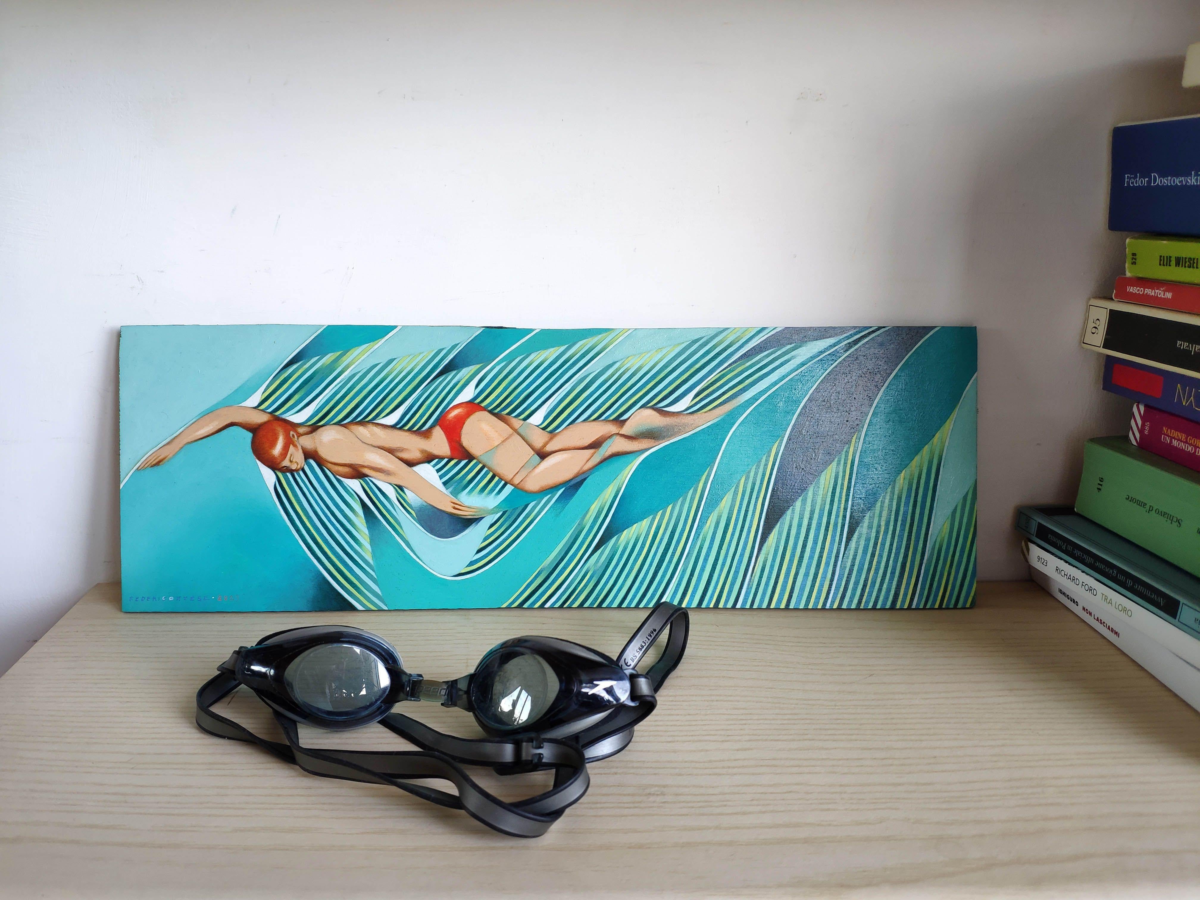 El nadador, Pintura, Óleo sobre panel de madera en venta 2