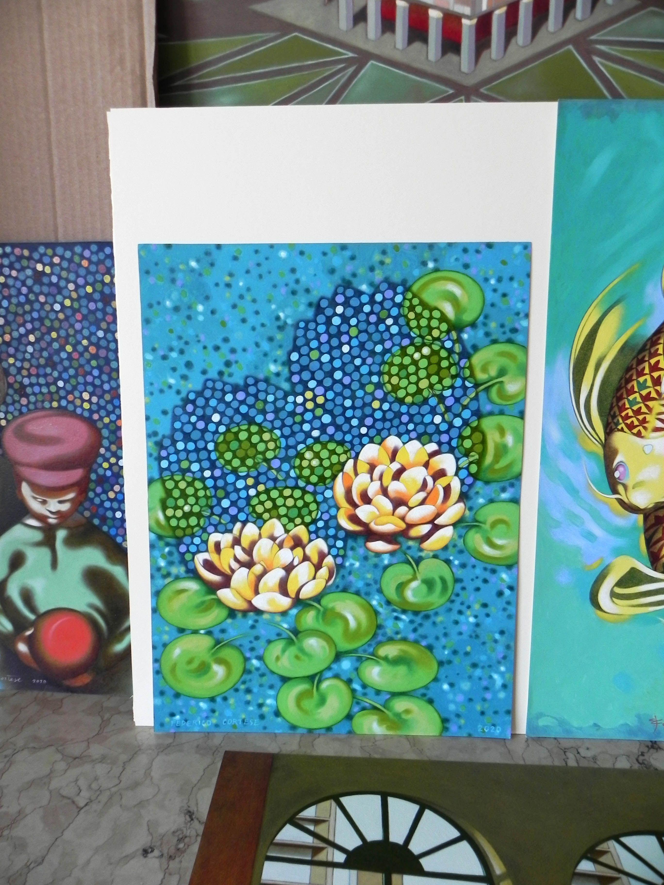 Water lilies, Painting, Oil on Paper For Sale 3