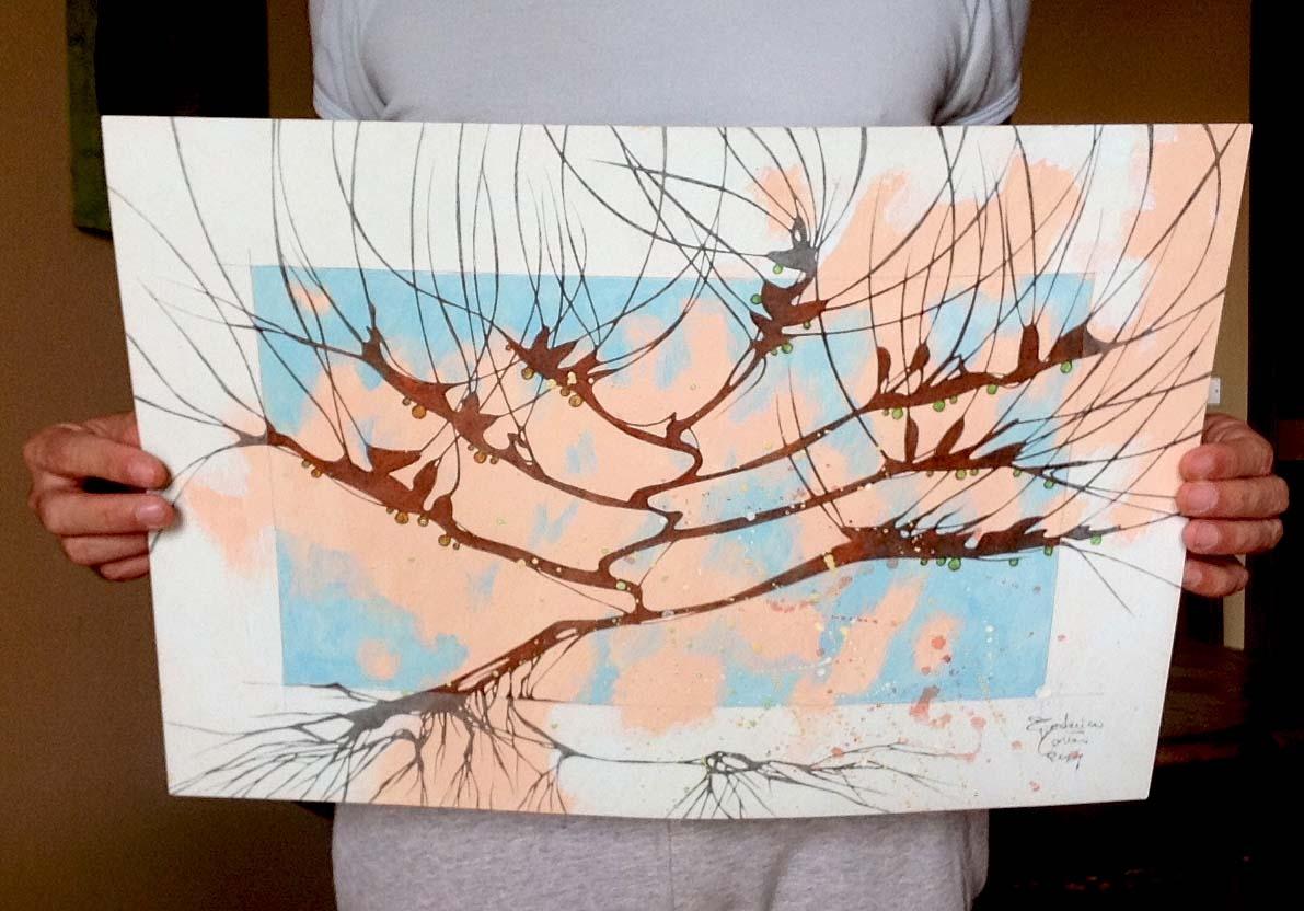 Withered tree - agave, Painting, Oil on Paper For Sale 3