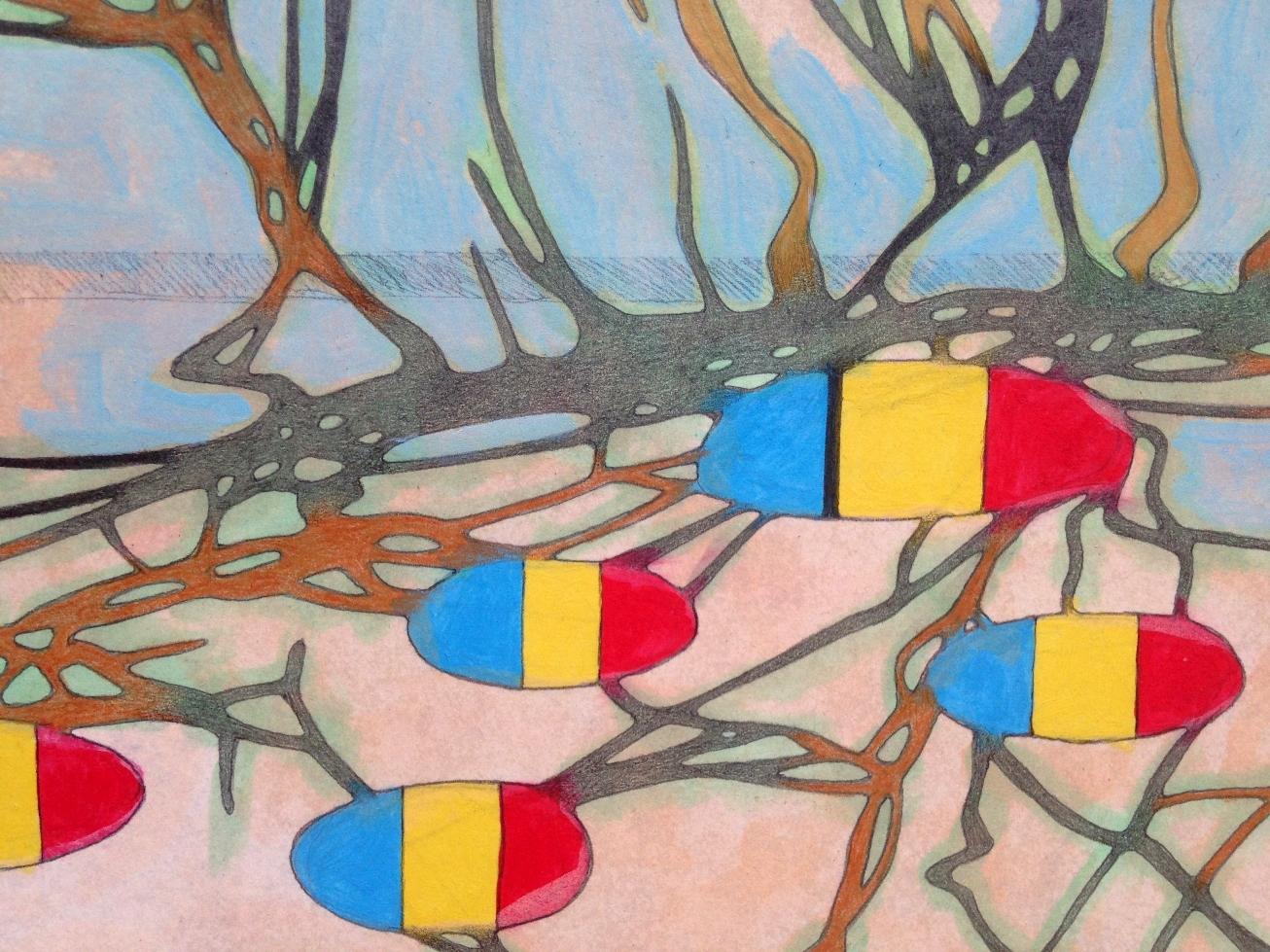 Mitered Tree / Kartoffeln, Gemälde, Öl auf Papier (Moderne), Painting, von Federico Cortese