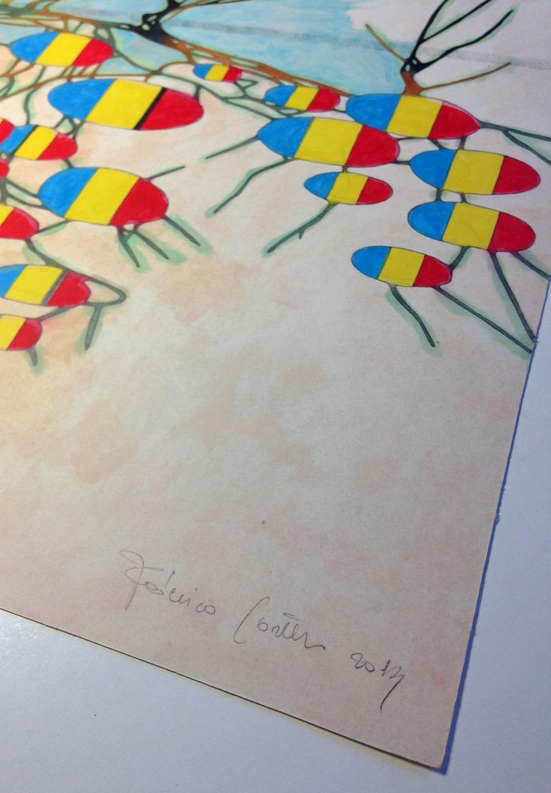 Mitered Tree / Kartoffeln, Gemälde, Öl auf Papier im Angebot 2