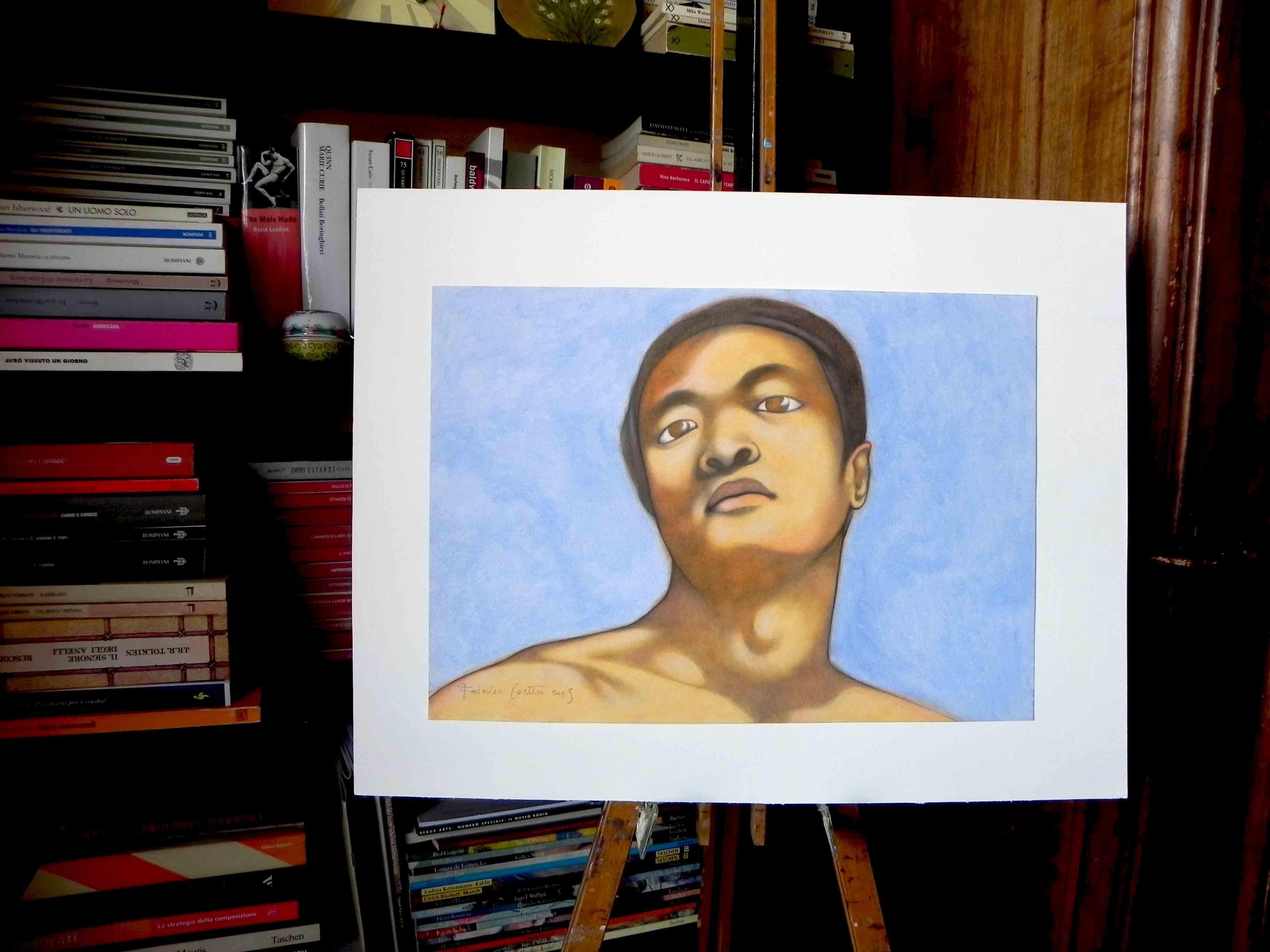 Xin in Michelangelo- Stimmung, Gemälde, Öl auf Papier im Angebot 2