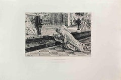 A la Chartreuse de Pavie - Radierung von Federico Faruffini - 1860er Jahre
