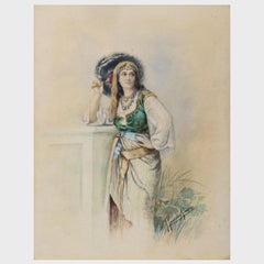 Minimalist Watercolor Painting of Orientalist Dancer