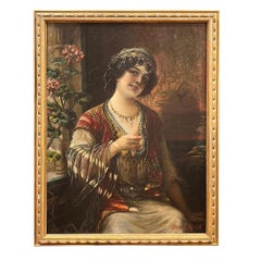 Antique Exquisite Painting of an Odalisque by Federico Jiminez Fernandez (1841-1910)