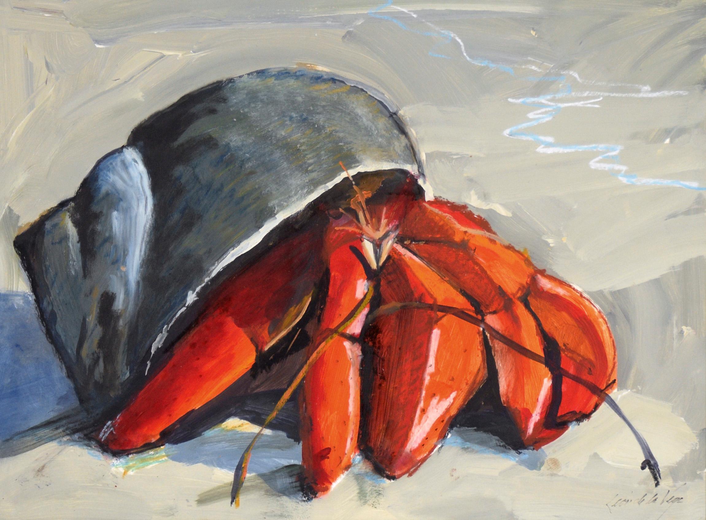 Hermit Crab on the Sand in Acrylic on Paper - Painting by Federico Leon de la Vega