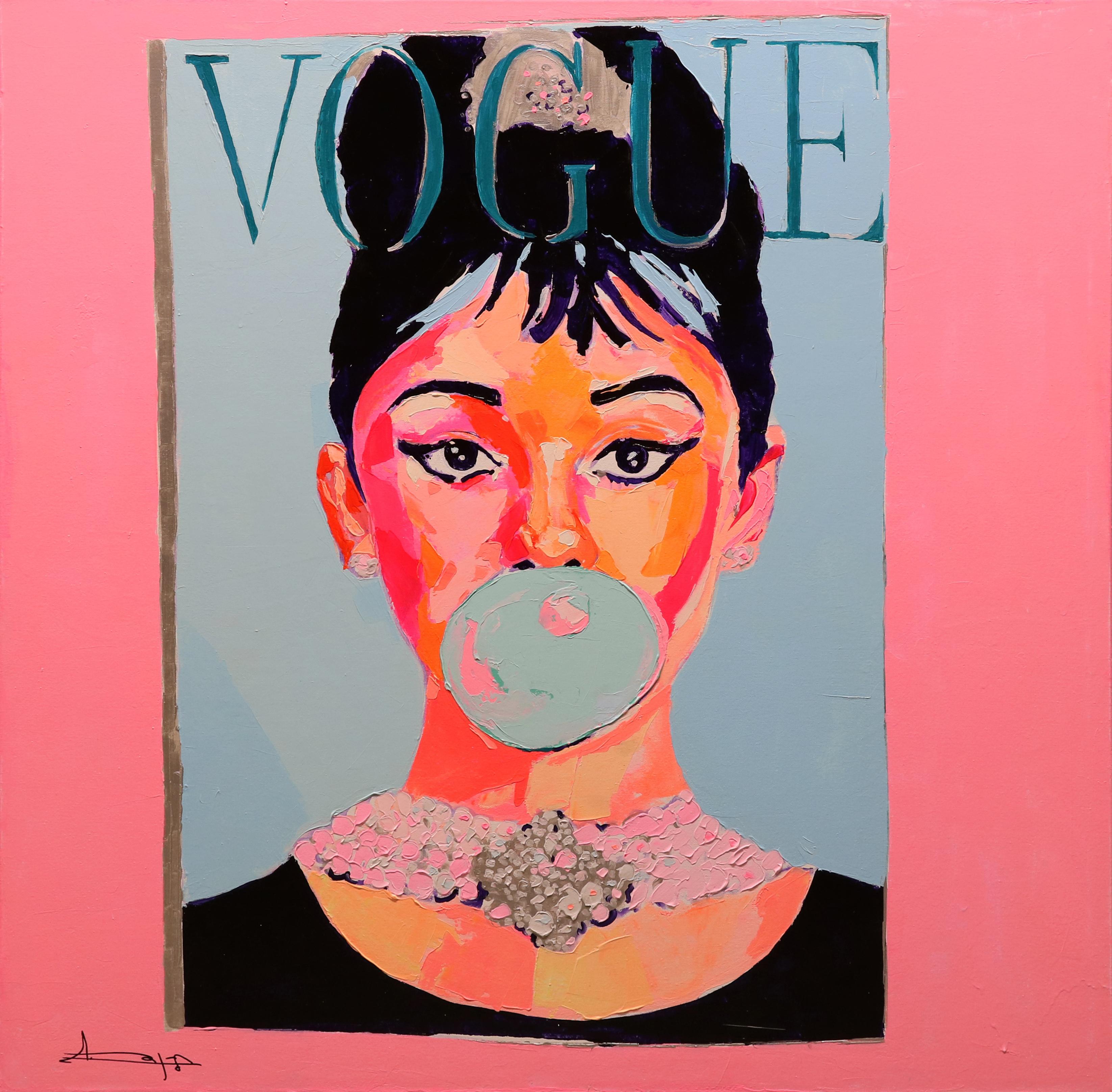 Figurative Painting di Federico Lopez - Audrey Hepburn su Vogue, Pop Style, acrilico su tela