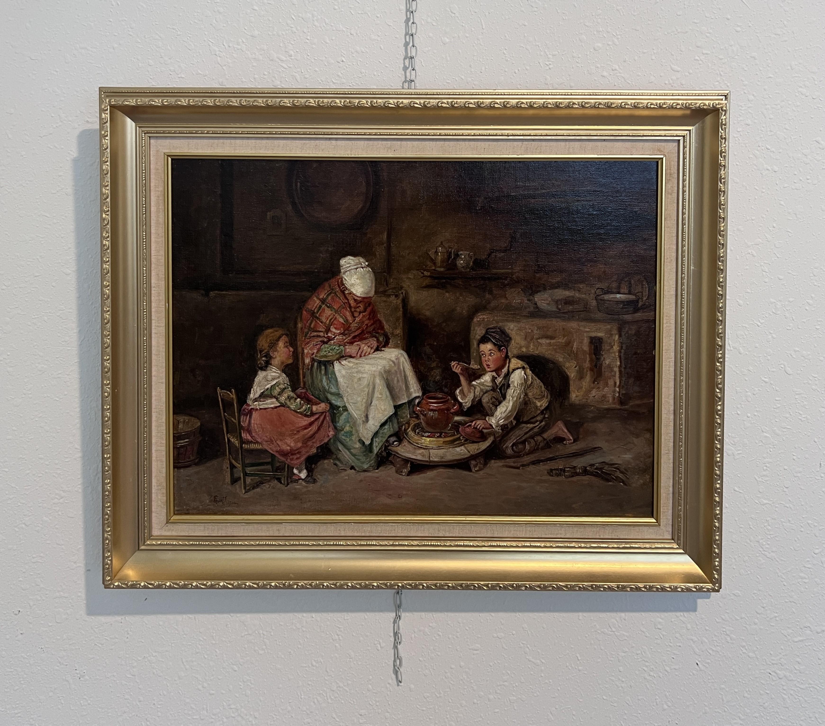 1904 L.Scott After Federico Mazzotta Antique Oil painting on canvas, Genre scene For Sale 1