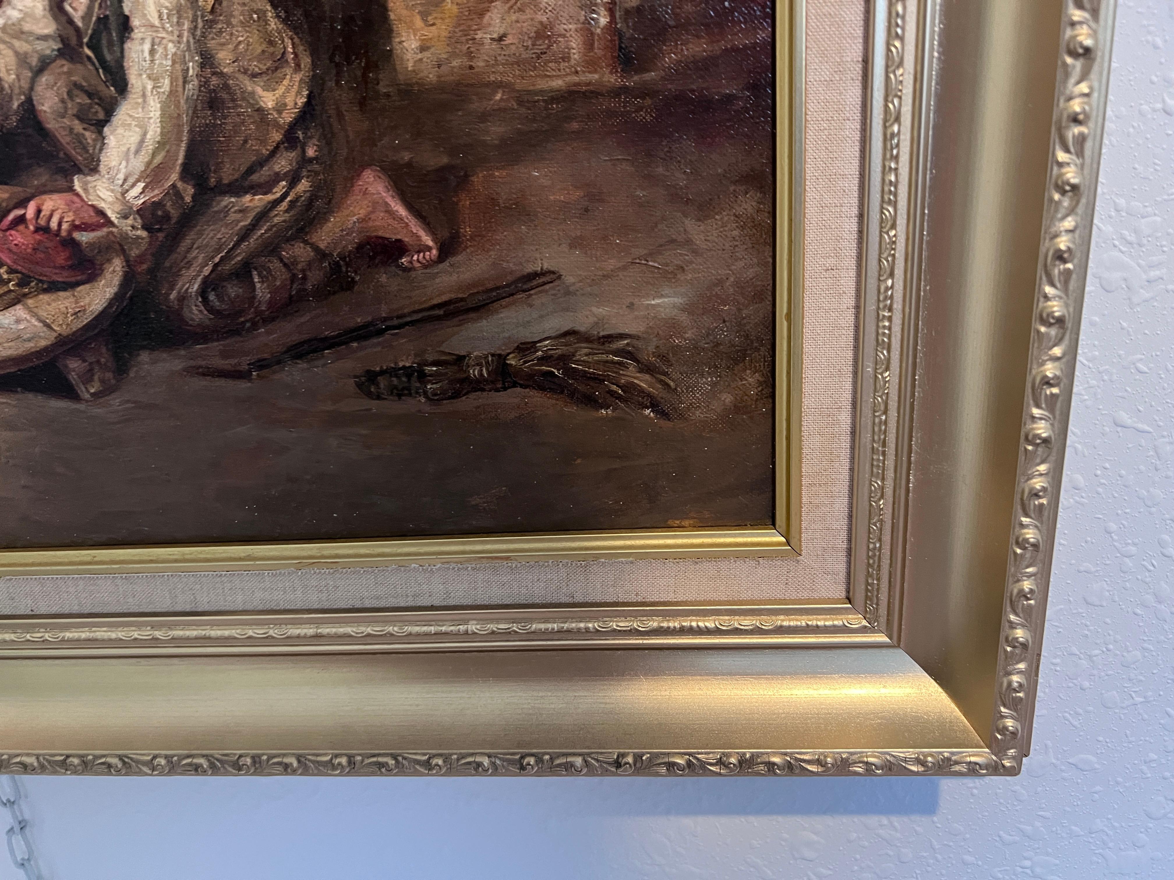 1904 L.Scott After Federico Mazzotta Antique Oil painting on canvas, Genre scene For Sale 8