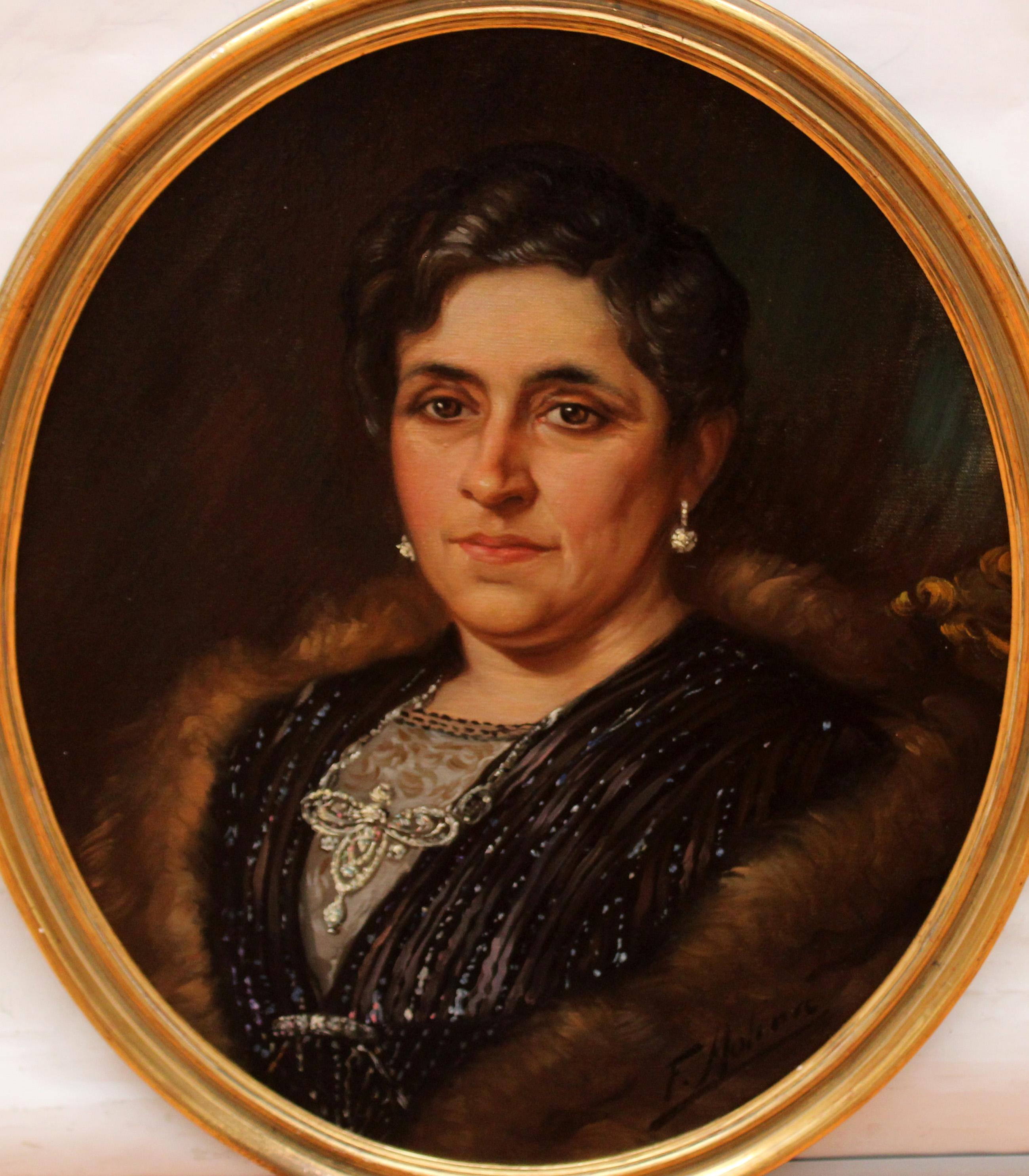 Dama con estola - Óleo sobre tabla - Painting by Federico Molina Albero