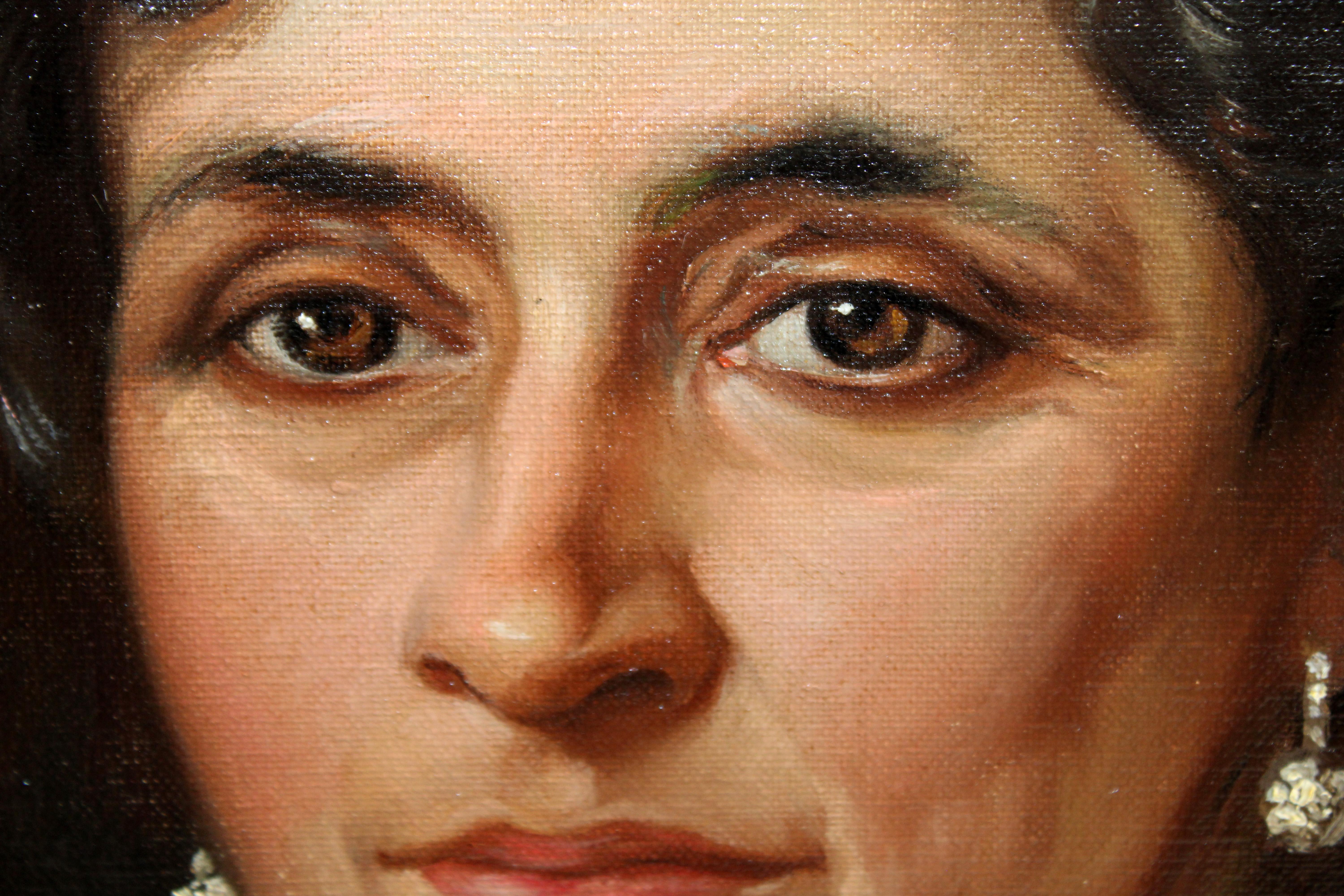 Dama con estola - Óleo sobre tabla - Black Portrait Painting by Federico Molina Albero
