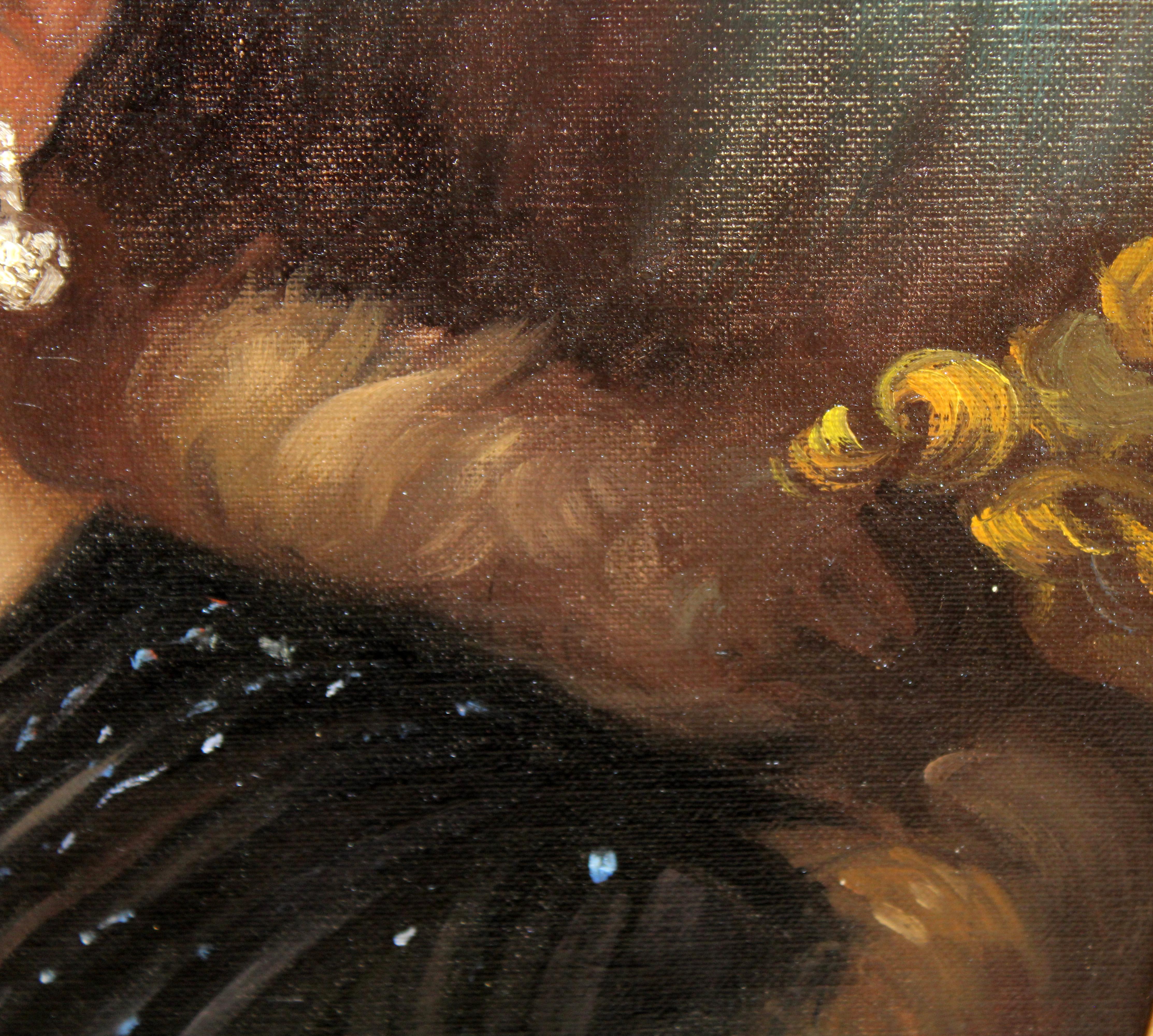 Dama con estola - Óleo sobre tabla For Sale 3