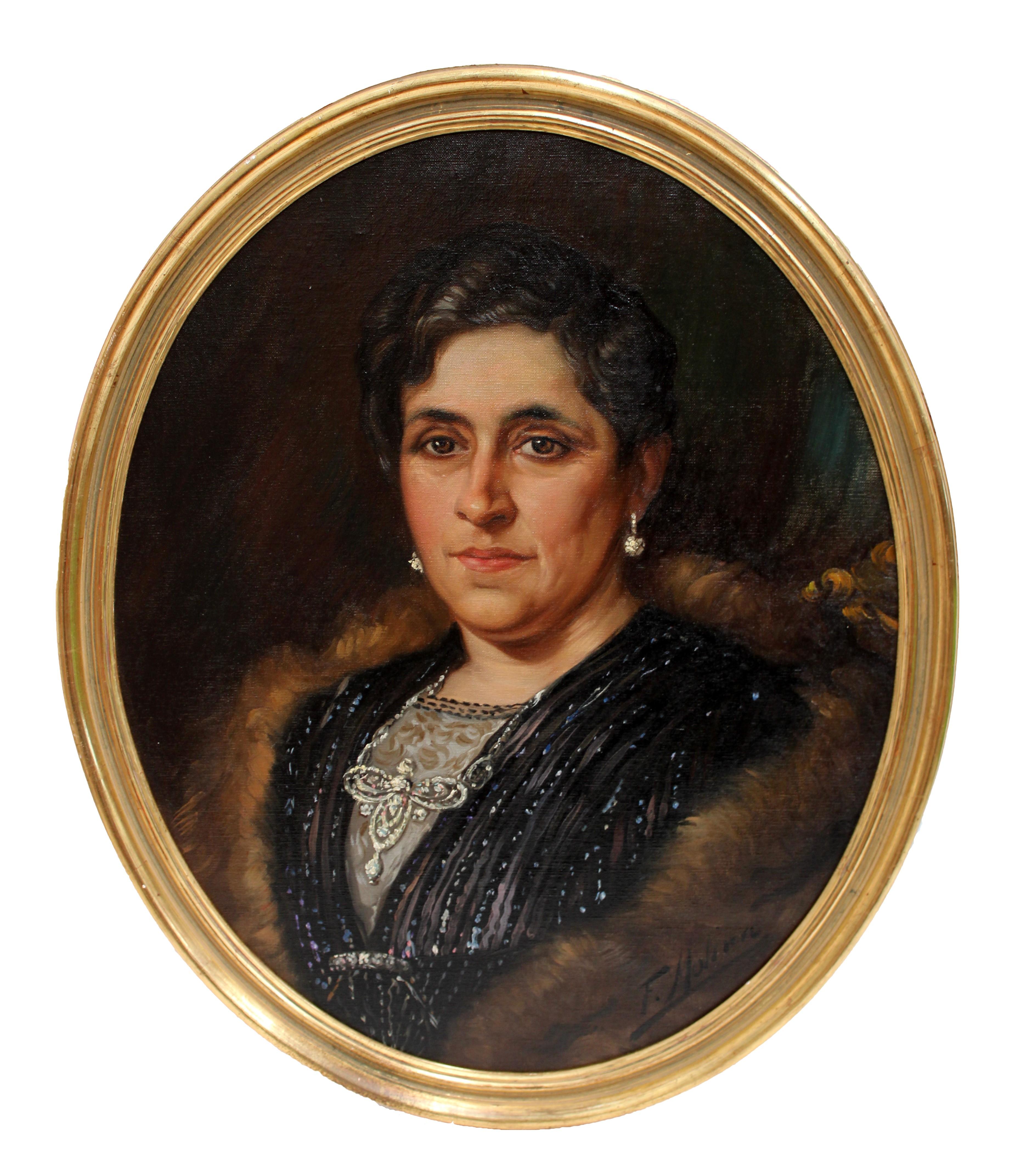 Federico Molina Albero Portrait Painting - Dama con estola - Óleo sobre tabla