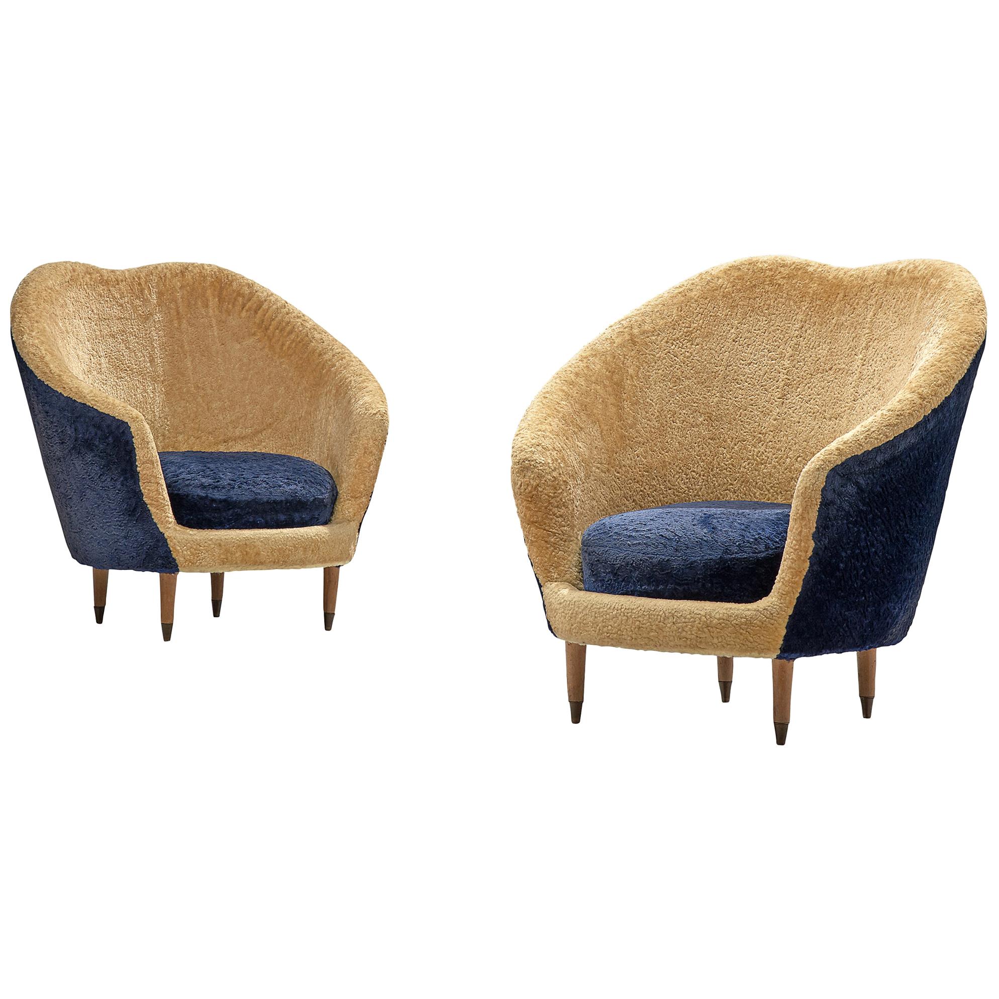 Federico Munari Armchairs in Beige and Blue Teddy