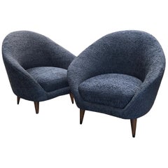 Federico Munari Chairs, Midcentury Italian Curved Lounge Chairs, 1958