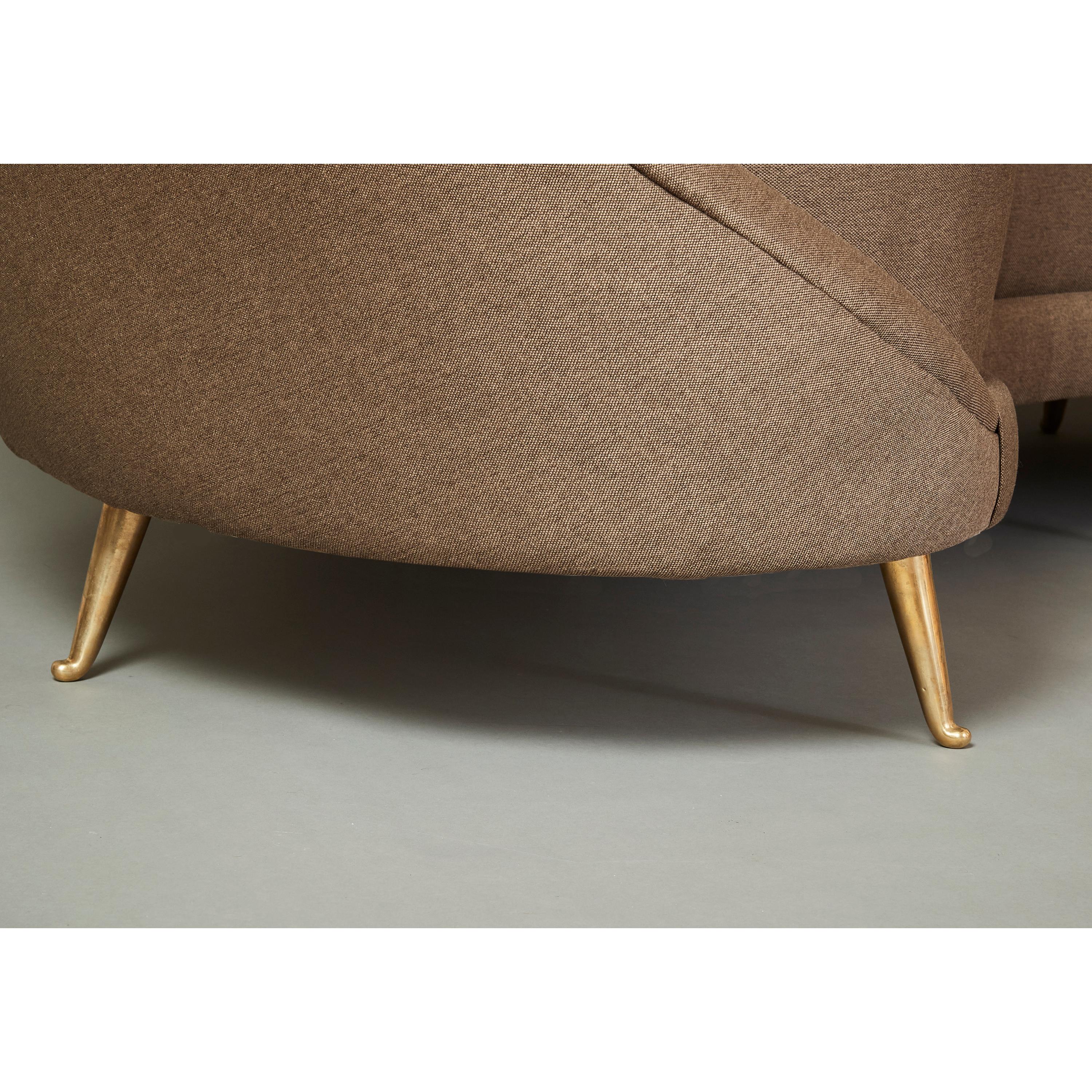 Federico Munari Curved Boomerang Sofa with Polished Brass Legs, Italy 1950's For Sale 8