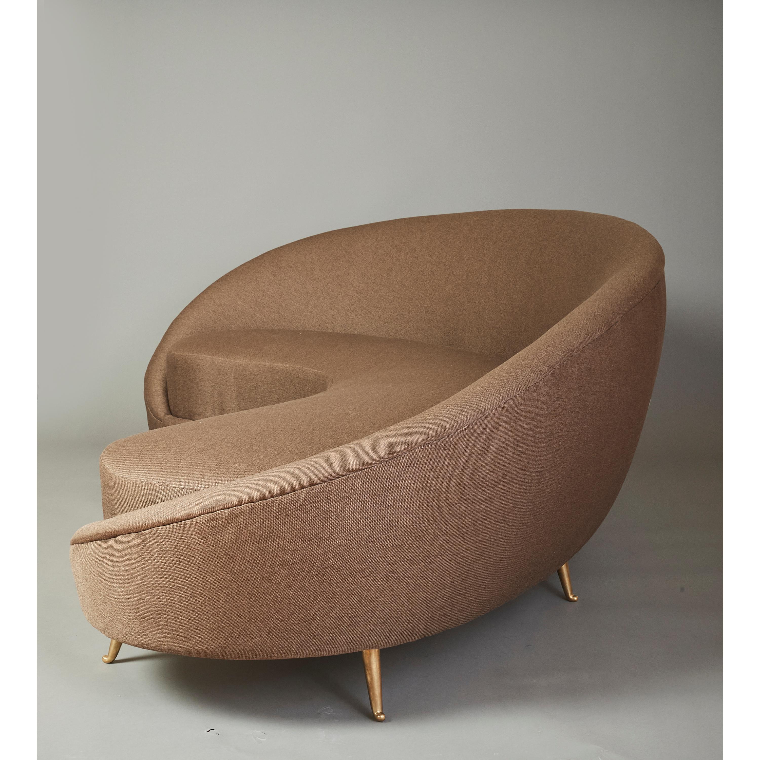 Federico Munari Curved Boomerang Sofa with Polished Brass Legs, Italy 1950's For Sale 2