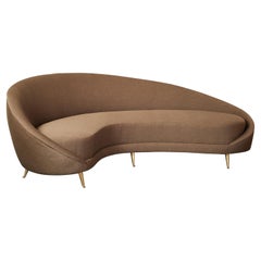 Federico Munari Curved Boomerang Sofa with Polished Brass Legs, Italy 1950's