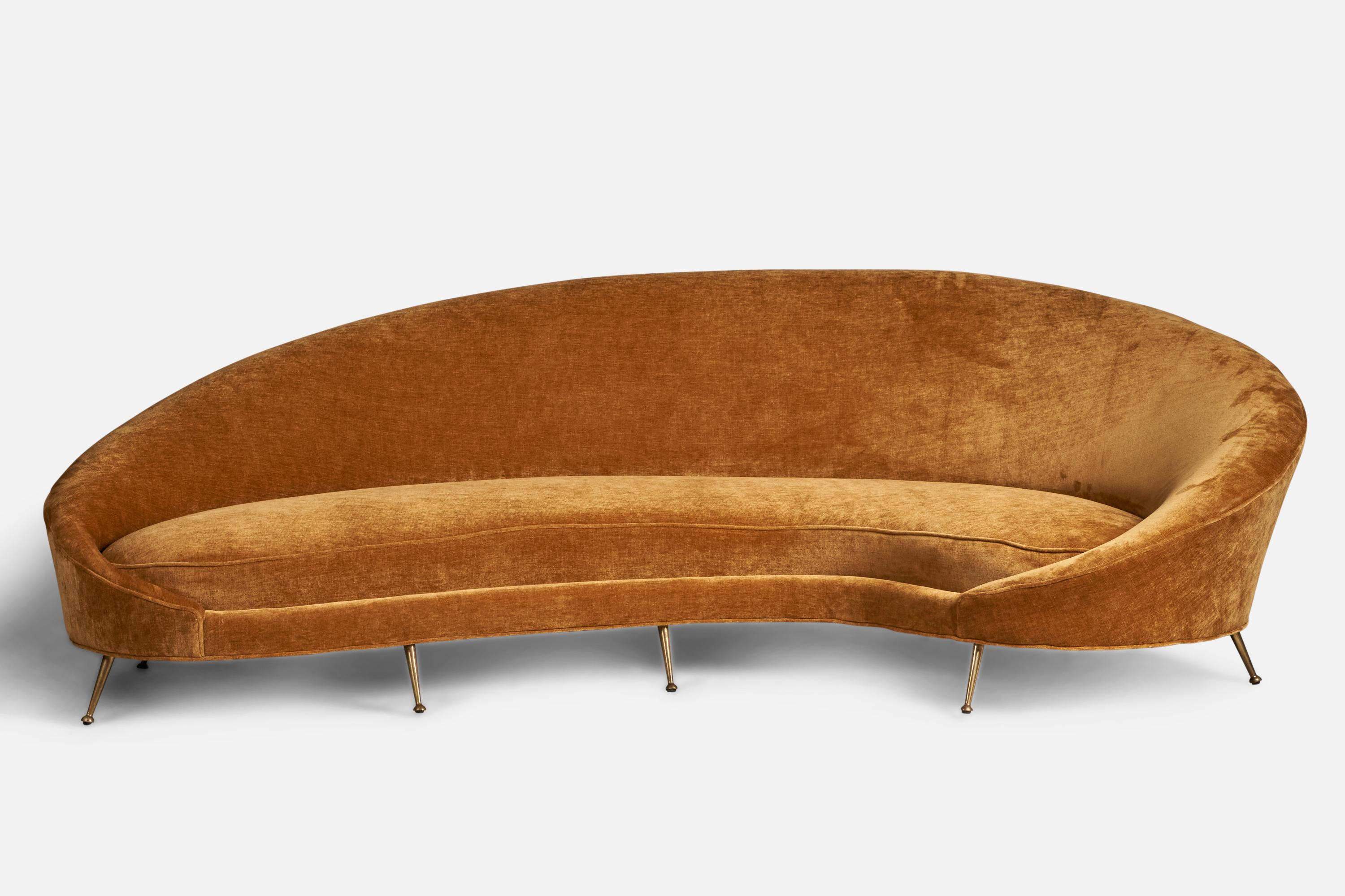 Mid-Century Modern Federico Munari, Curved Sofa, Brass, Fabric, Italy, 1950s For Sale