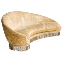 Federico Munari, Curved Sofa, Fabric, Brass, Italy, 1950s