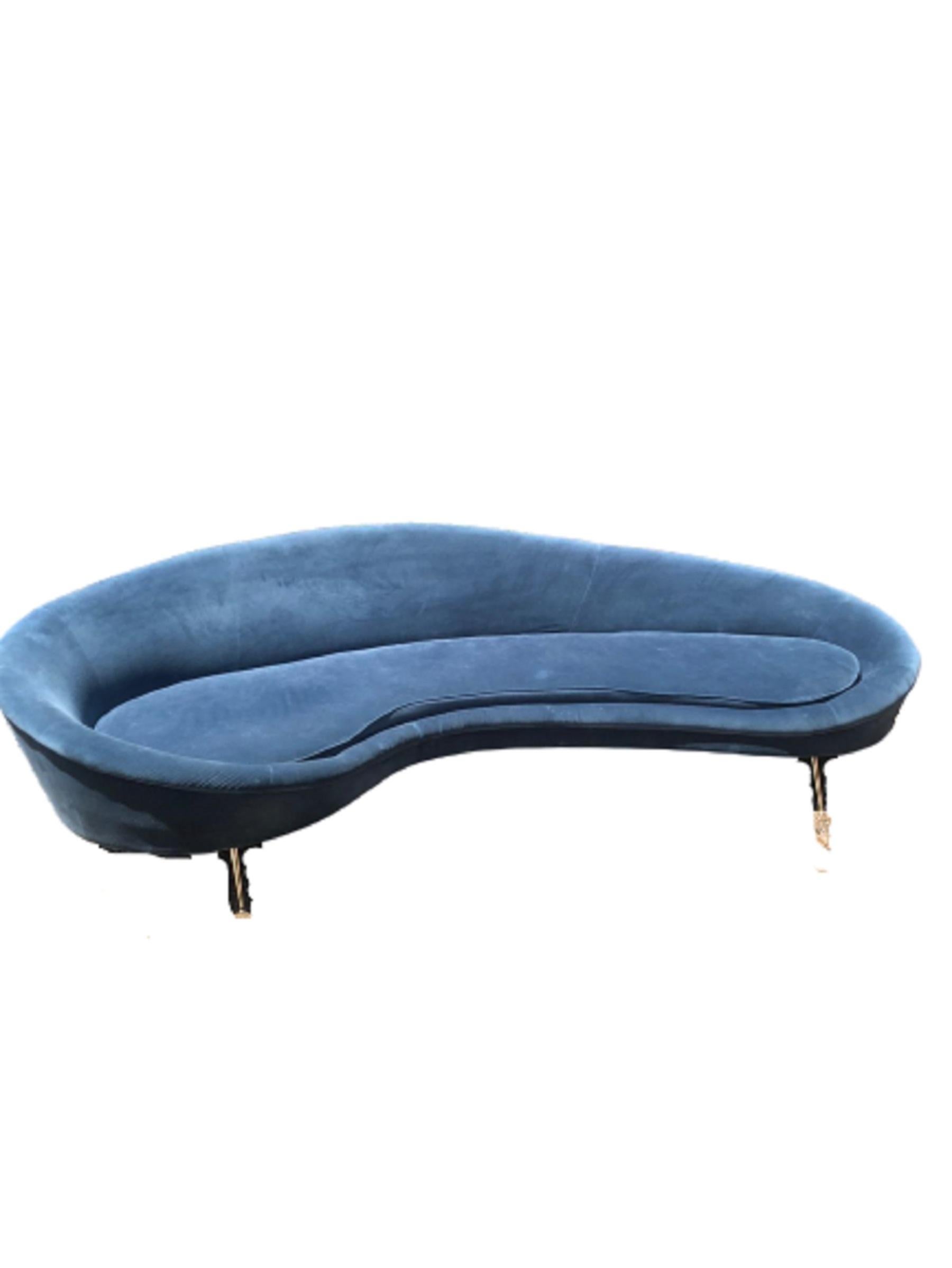 Federico Munari Italy  Sofa  Velvet and Polished Solid Brass Curved  1950 7