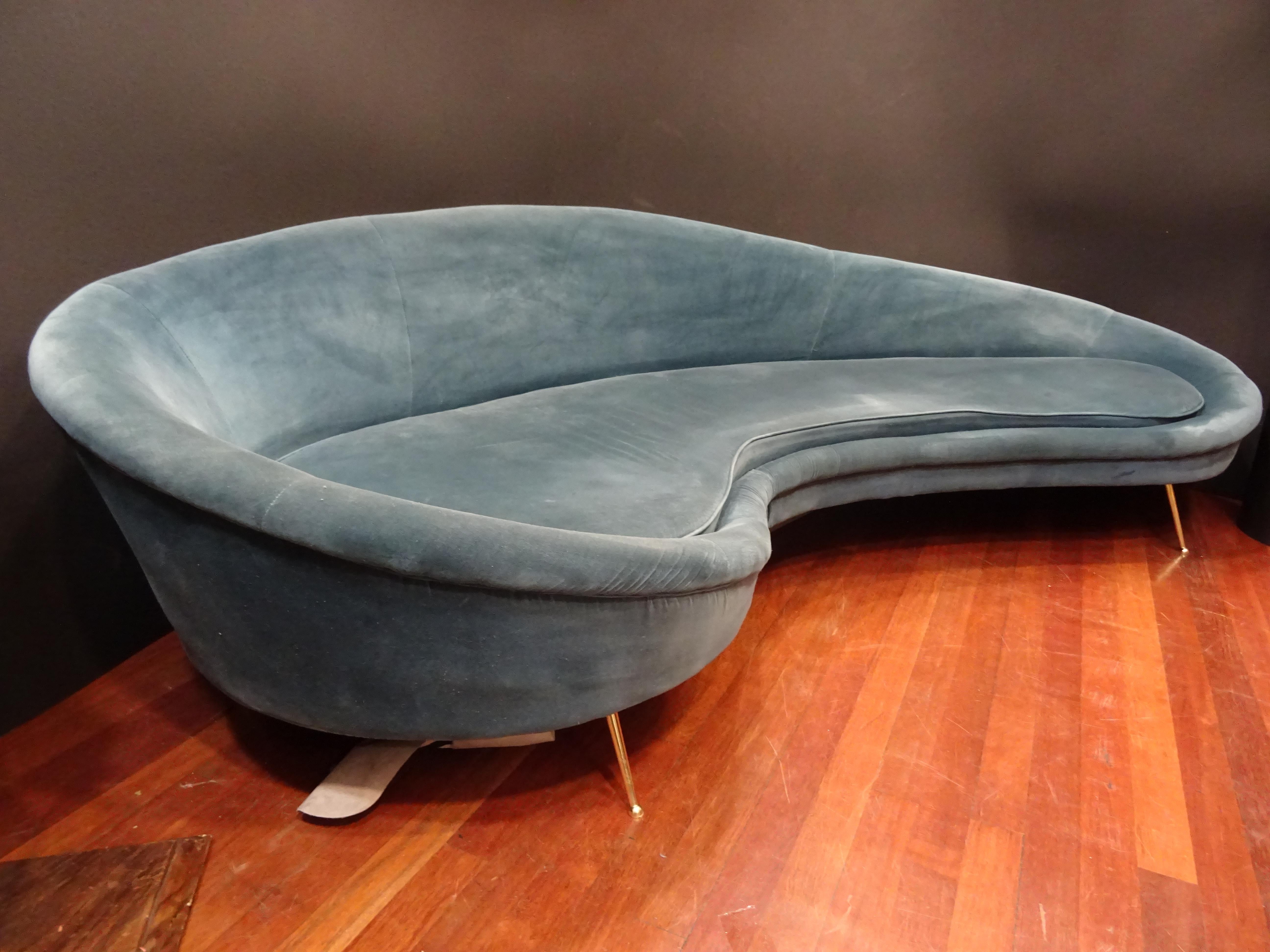 Federico Munari Italy  Sofa  Velvet and Polished Solid Brass Curved  1950 8