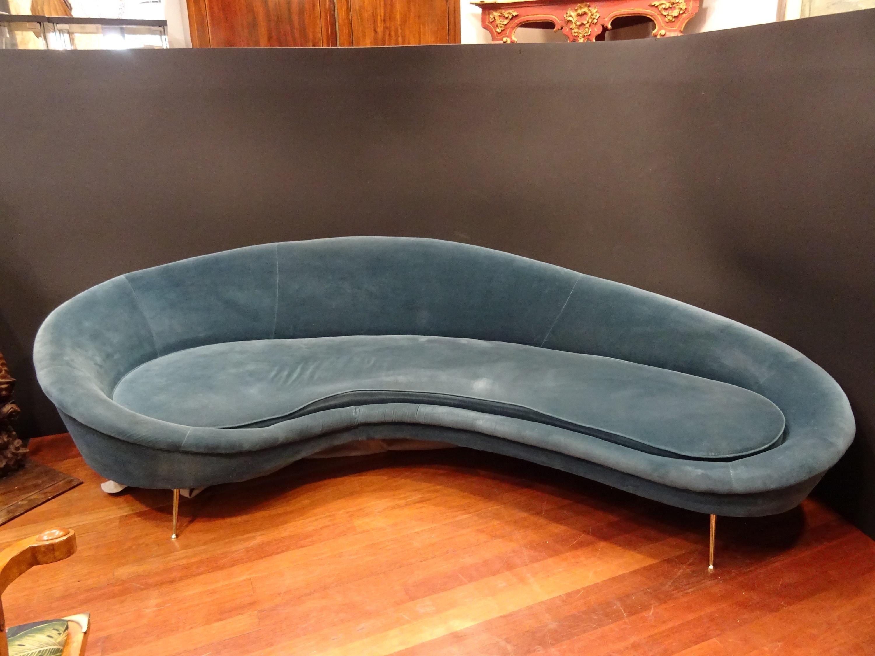 Federico Munari Italy  Sofa  Velvet and Polished Solid Brass Curved  1950 9