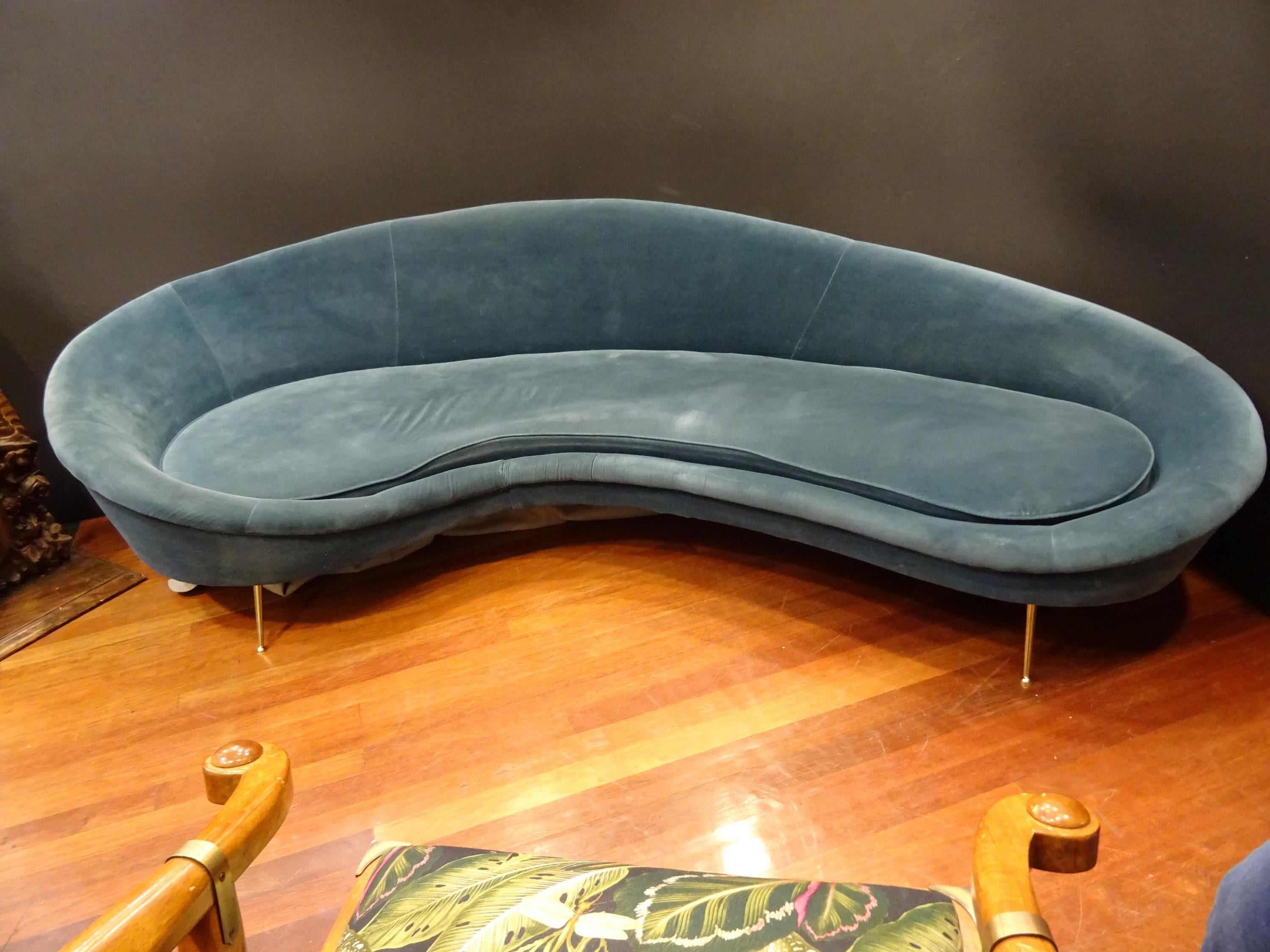 Federico Munari Italy  Sofa  Velvet and Polished Solid Brass Curved  1950 11