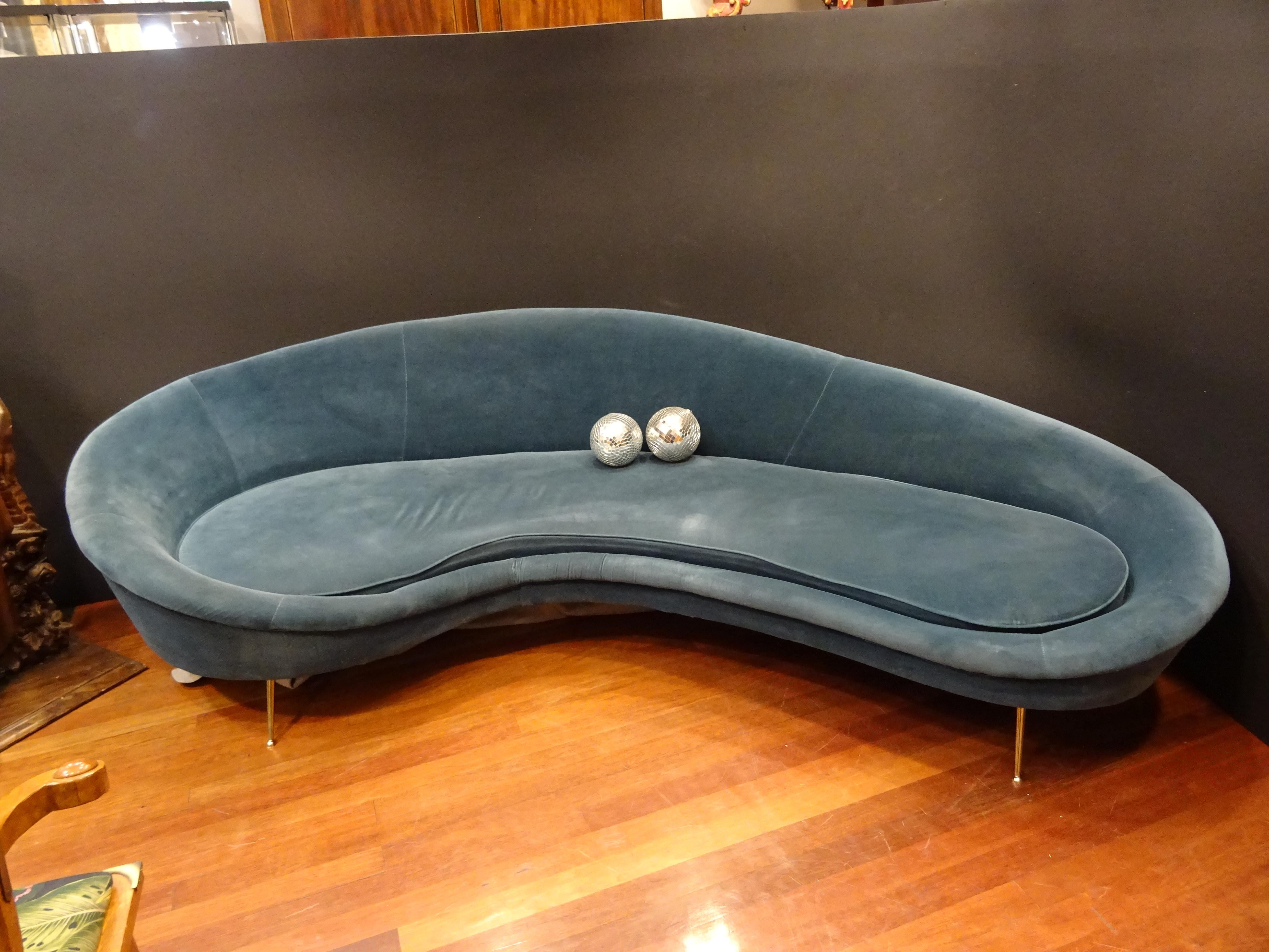 Federico Munari Italy  Sofa  Velvet and Polished Solid Brass Curved  1950 12