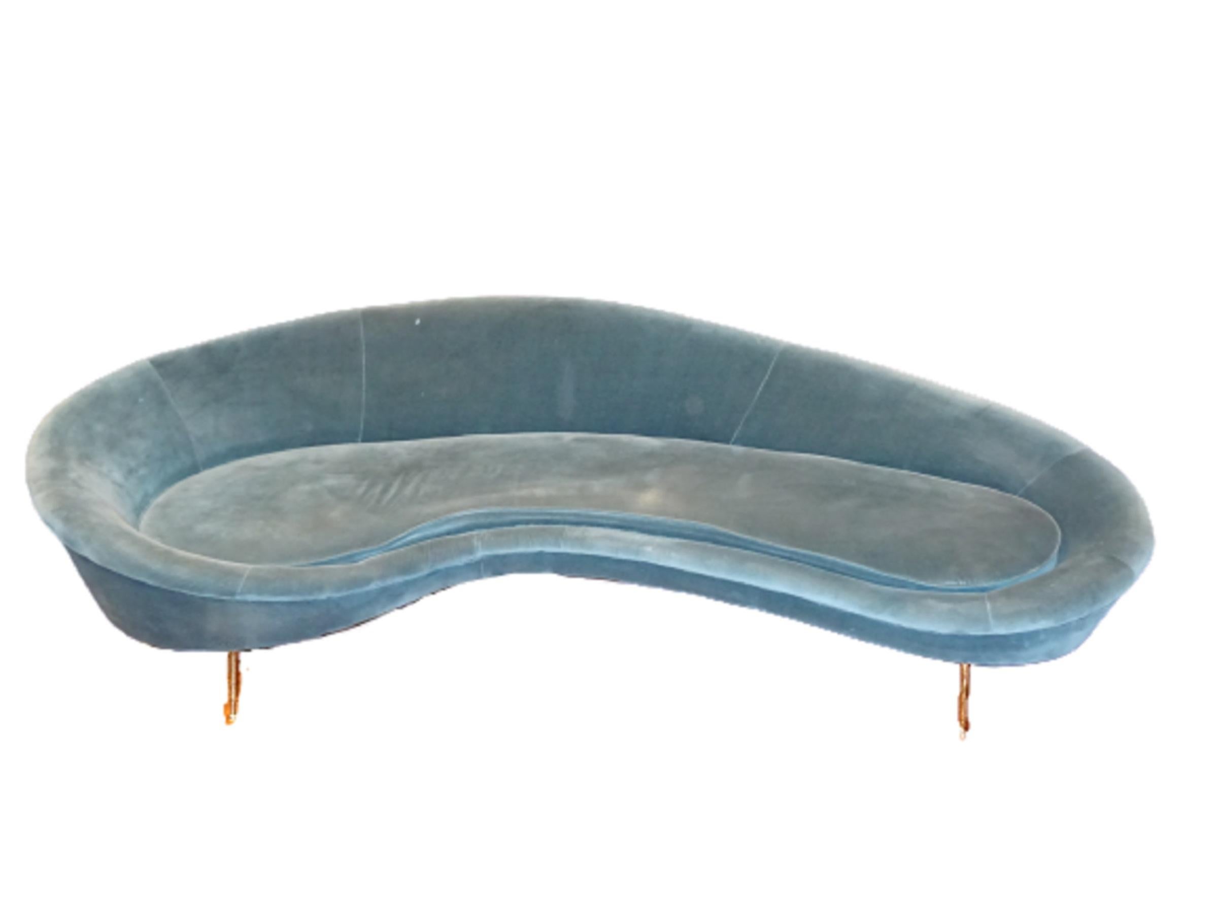 Mid-Century Modern Federico Munari Italy  Sofa  Velvet and Polished Solid Brass Curved  1950