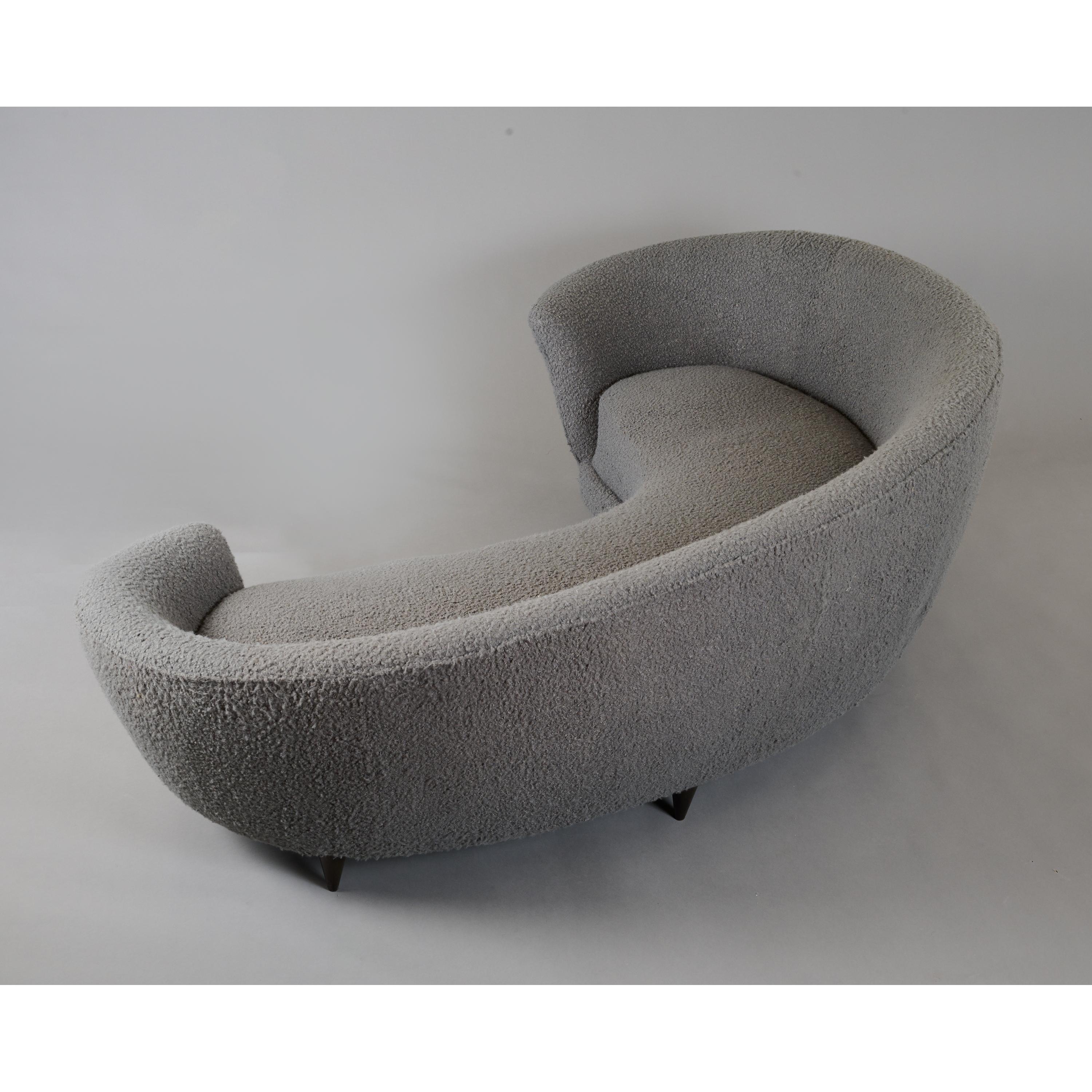 Federico Munari Large Curved Sofa in Dove Grey Boucle, Italy 1960's 4
