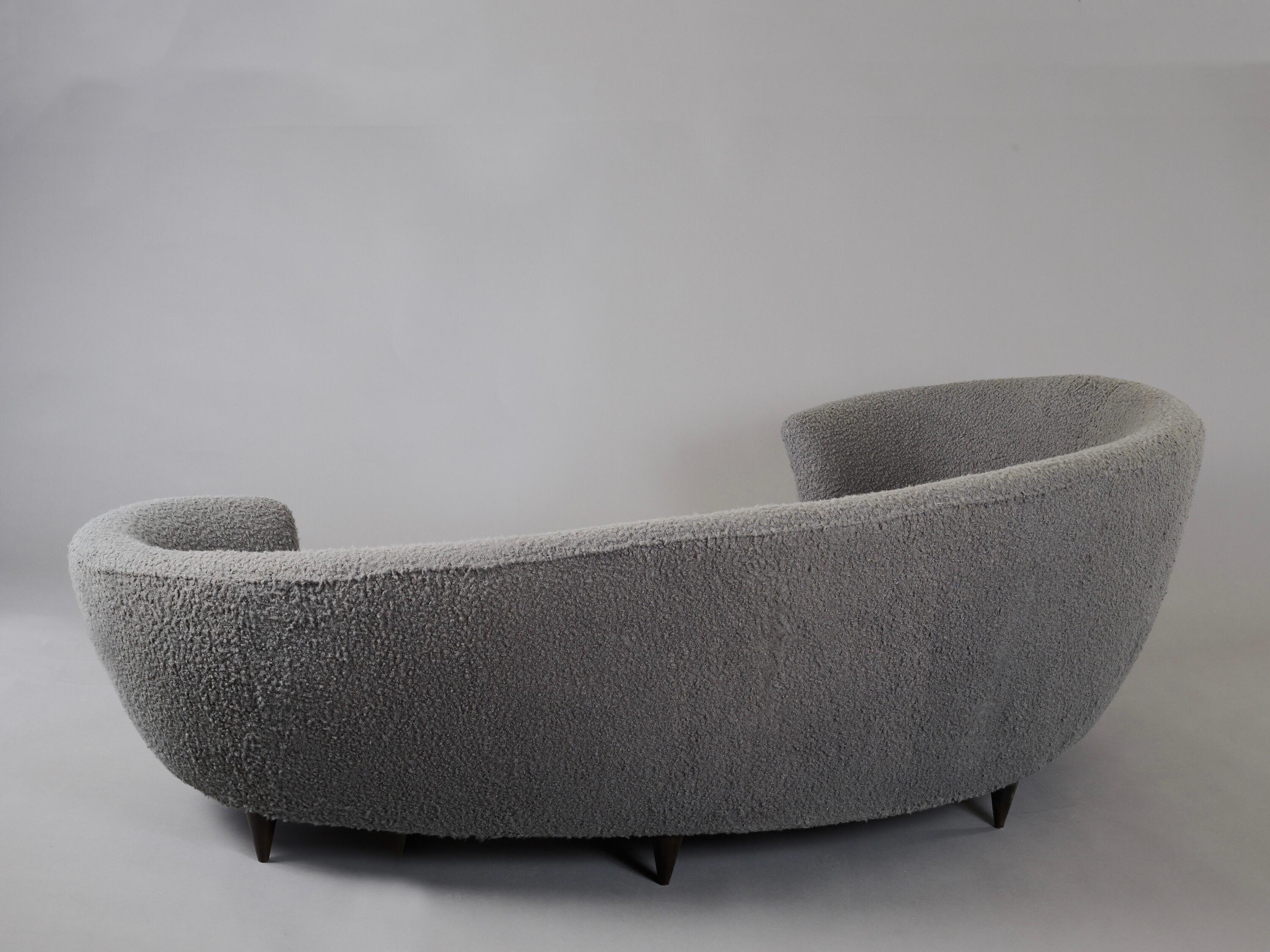 Federico Munari Large Curved Sofa in Dove Grey Boucle, Italy 1960's 5